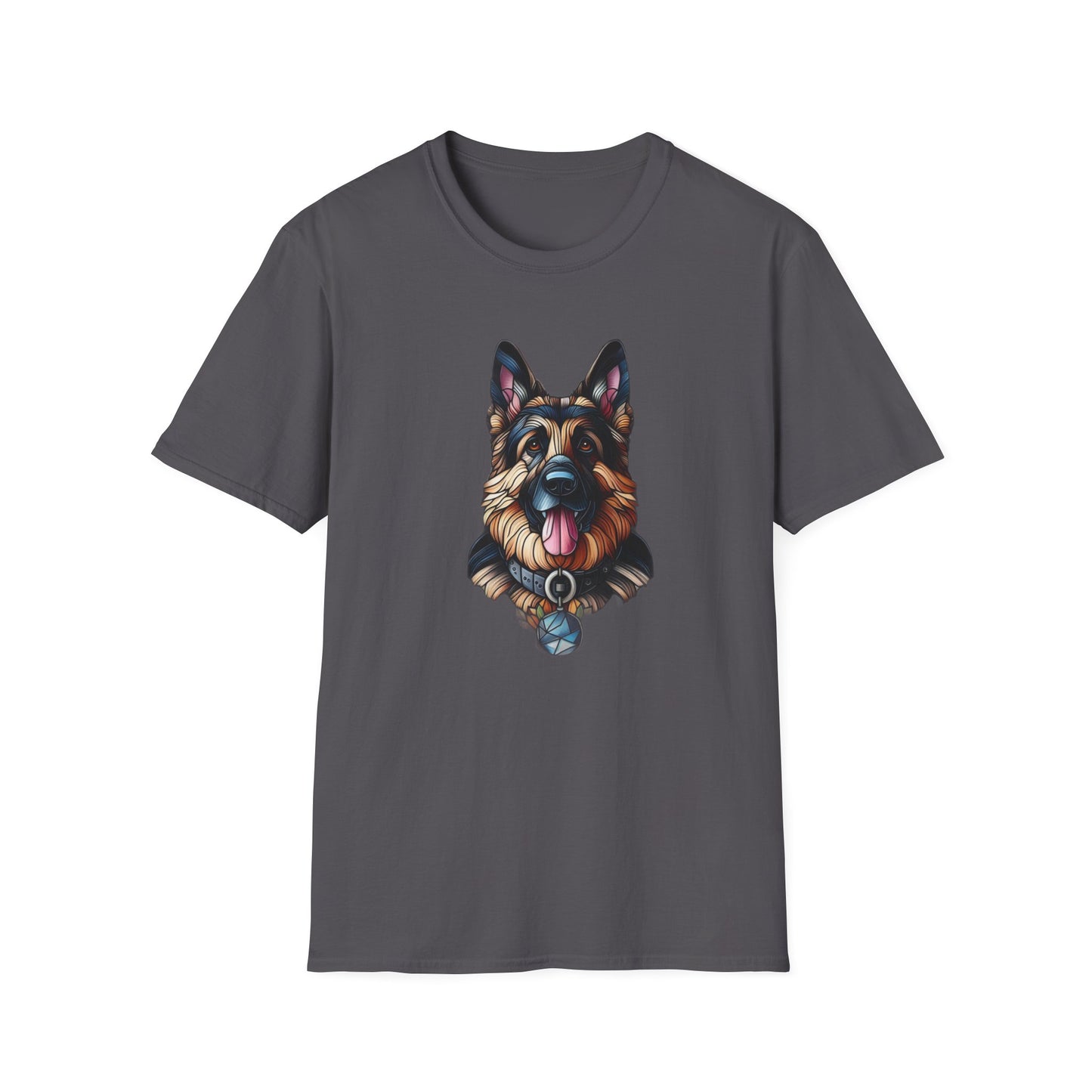 German Shepherd Stained Glass Unisex Softstyle T-Shirt