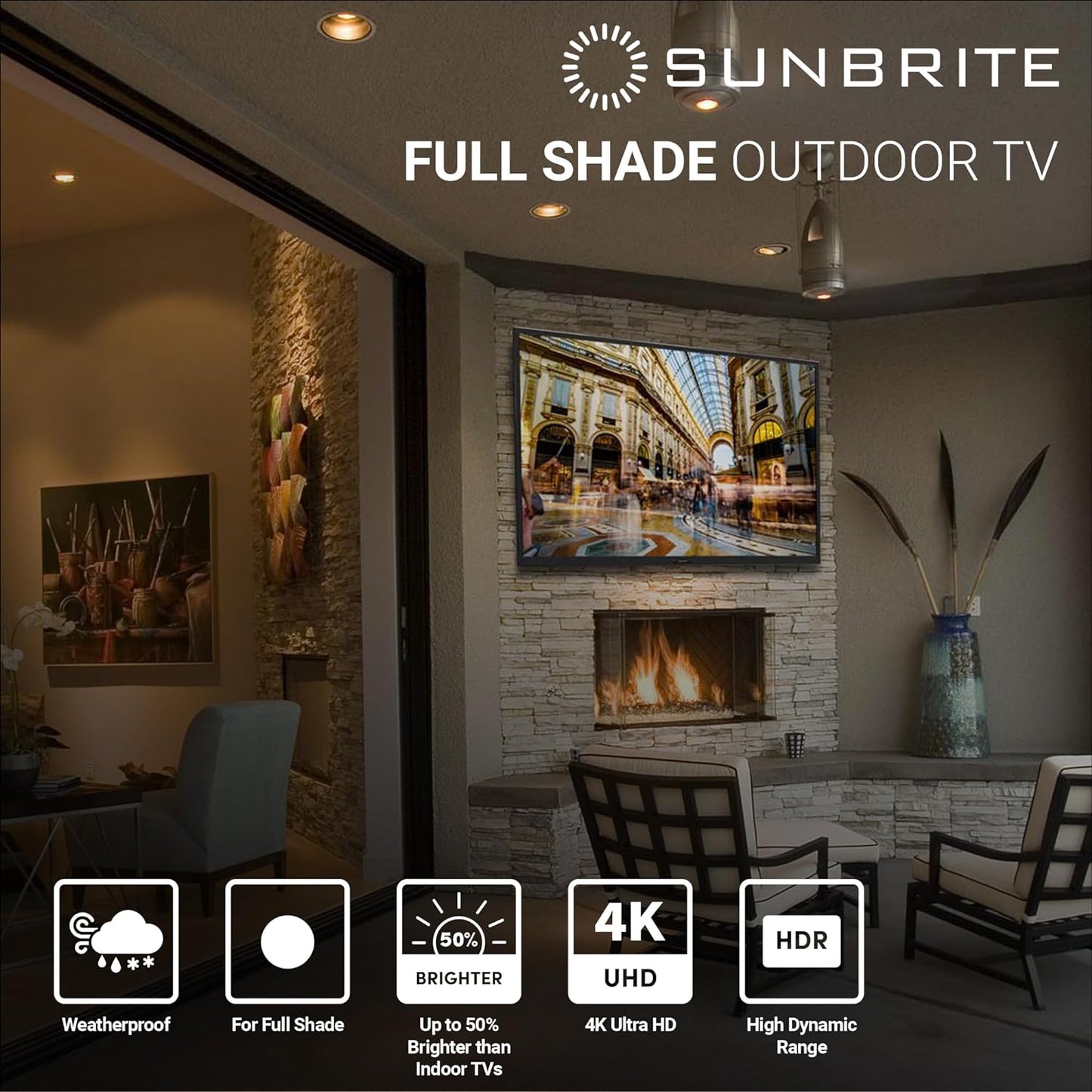 Sunbrite Veranda 2 Series 43-Inch Full Shade Outdoor TV | 4K Ultra HD HDR LED Weatherproof Television - Direct Lit LED Screen with All-Weather Remote (SB-V-43-4KHDR-BL)