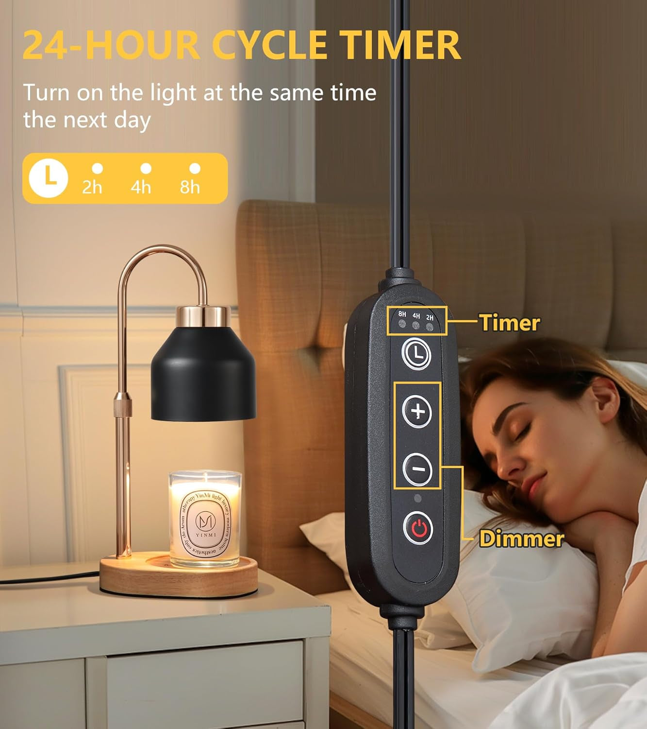 Candle Warmer Lamp,Timer,Dimmer,Adjustable Height Home Decor Electric Wax Melt Warmer with 2 Bulbs Gifts for Mom Womens Christmas Scented Jar Bedroom Living Room Decor