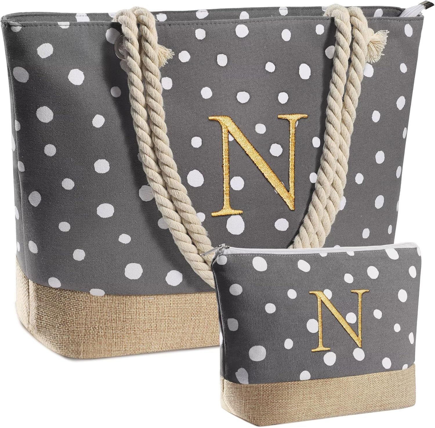 Gifts for Women - Personalized Birthday Gifts for Mom Friend, Travel Gifts Beach Tote Bag & Makeup Bag