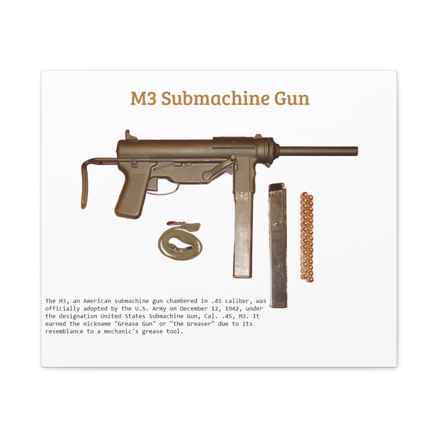 Grease Gun M3 submachine gun Matte Canvas, Stretched, 1.25"