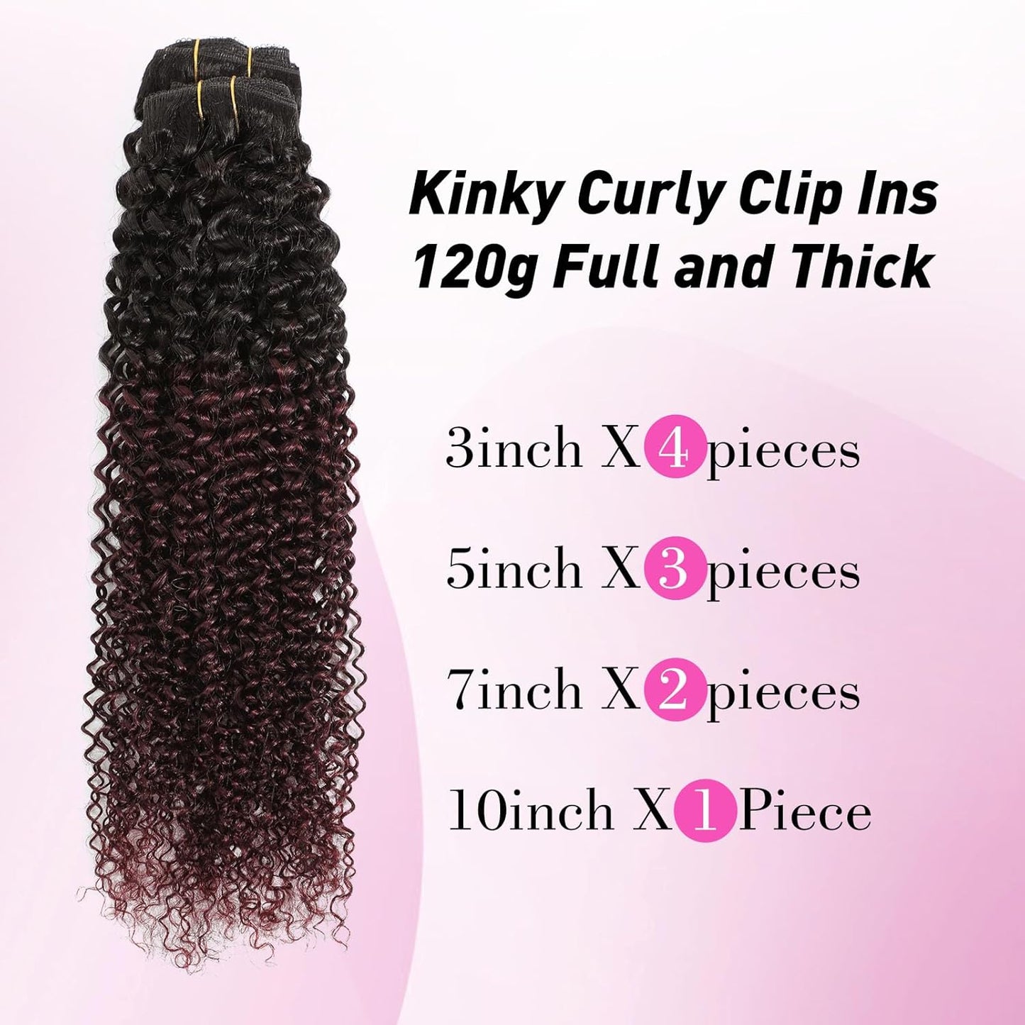 Burgundy Clip in Hair Extensions Real Human Hair 1B/99J Kinky Curly Hair Extensions Clip Ins Real Human Hair Black Women Curly Clip in Hair Extensions Black/Burgundy Wine Red(10 Inch,1B/99J)