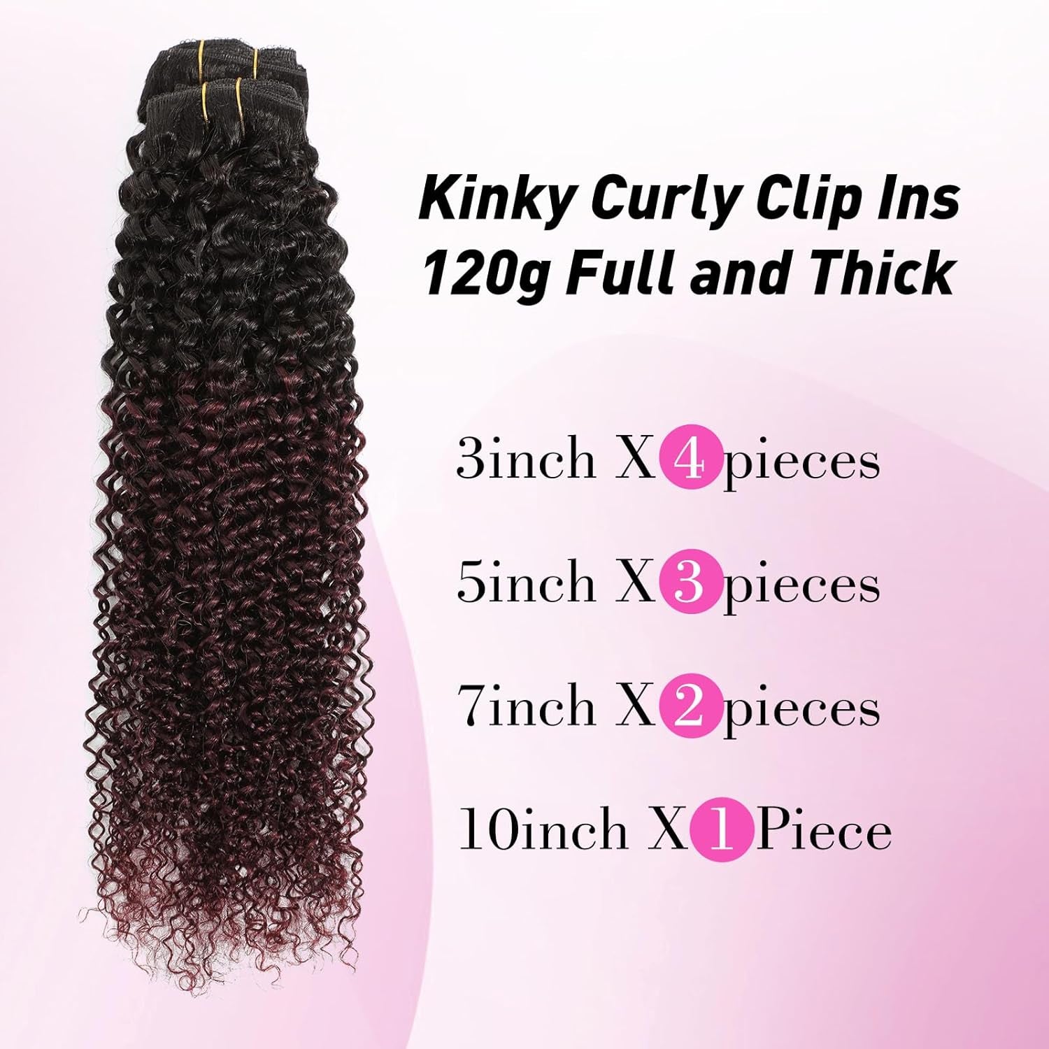 Burgundy Clip in Hair Extensions Real Human Hair 1B/99J Kinky Curly Hair Extensions Clip Ins Real Human Hair Black Women Curly Clip in Hair Extensions Black/Burgundy Wine Red(10 Inch,1B/99J)