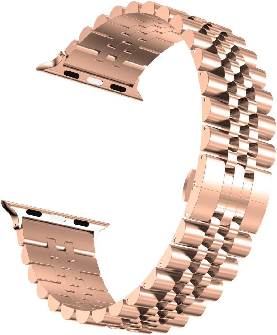 Compatible with Apple Watch Band 41Mm 40Mm 38Mm, Stainless Steel Heavy Band with Butterfly Folding Clasp Link Bracelet for Iwatch Series 9/8/7/6/Seseries 5/4/3,Rose Gold