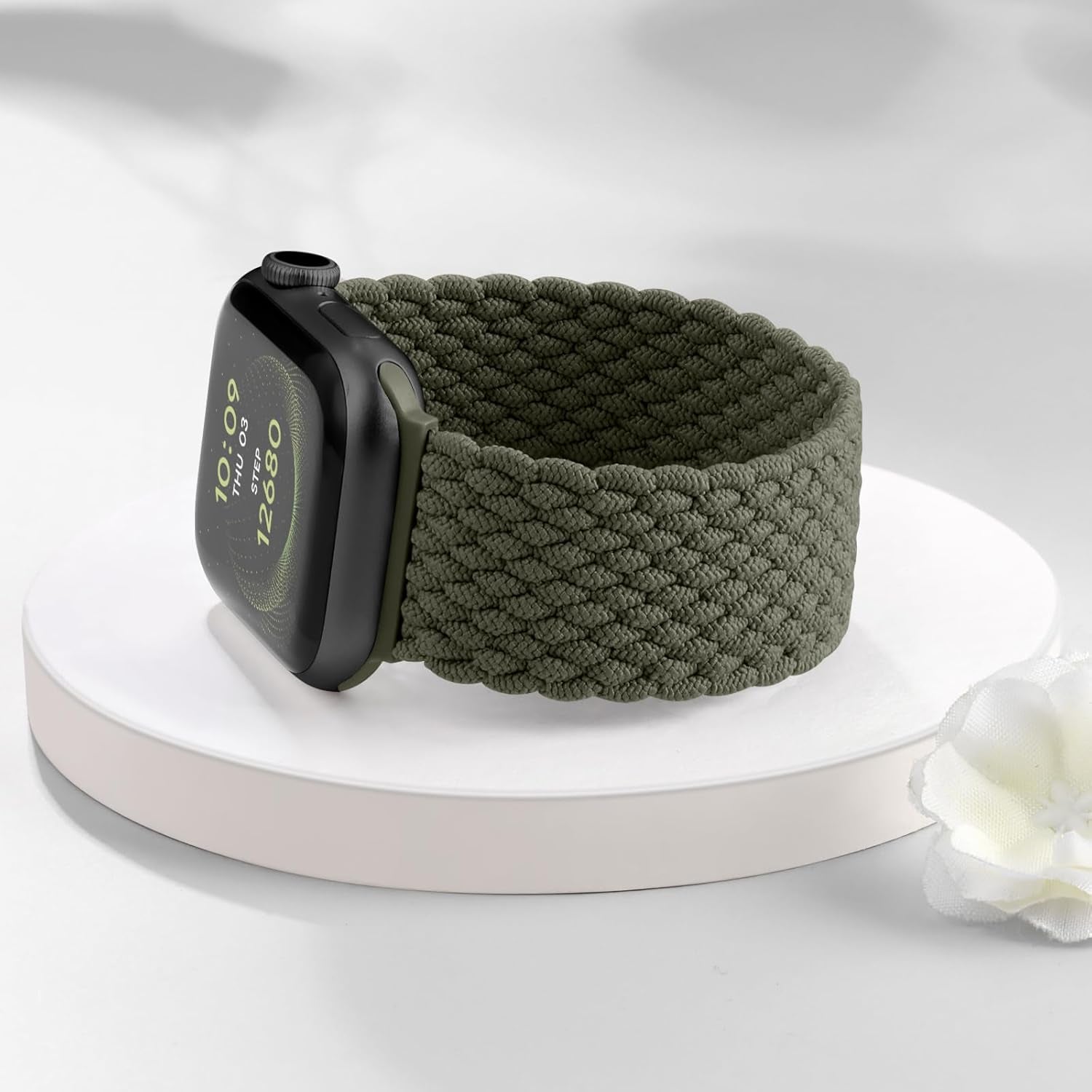Stretchy Nylon Solo Loop Compatible with Apple Watch Band 44Mm 42Mm 45Mm 46Mm 49Mm Men Women, Braided Sport Wristband Strap for Iwatch Series 10 9 8 7 6 5 4 3 2 1 SE Ultra/Ultra 2,Army Green