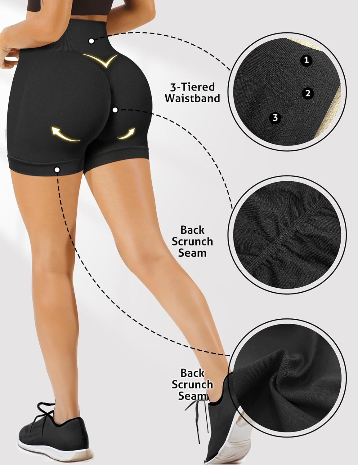 Gym Shorts Women, Seamless Yoga Workout Shorts, High-Waisted Scrunch Butt Booty Lifting Athletic Running Shorts