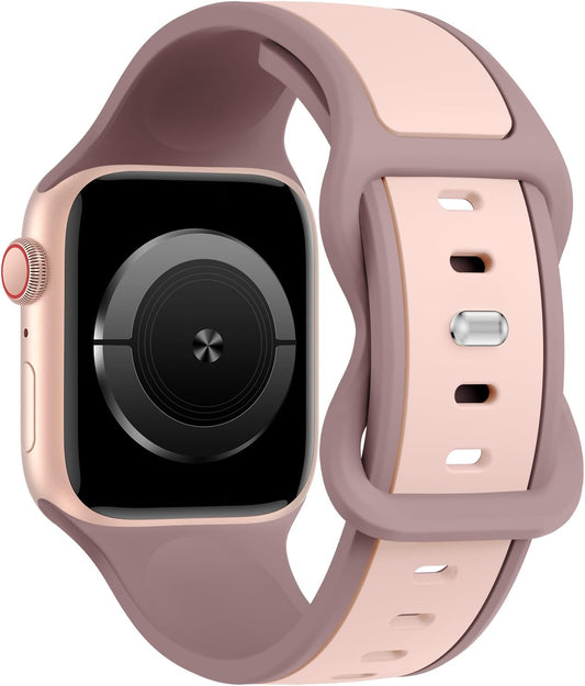 Two-Toned Dual Color Bands Compatible with Apple Watch 38Mm 40Mm 41Mm 42Mm 44Mm 45Mm 49Mm, Replacement Soft Silicone Sport Strap for Iwatch Series 9/8/7/6/5/4/3/2/1 Ultra/Ultra 2 SE Women Men