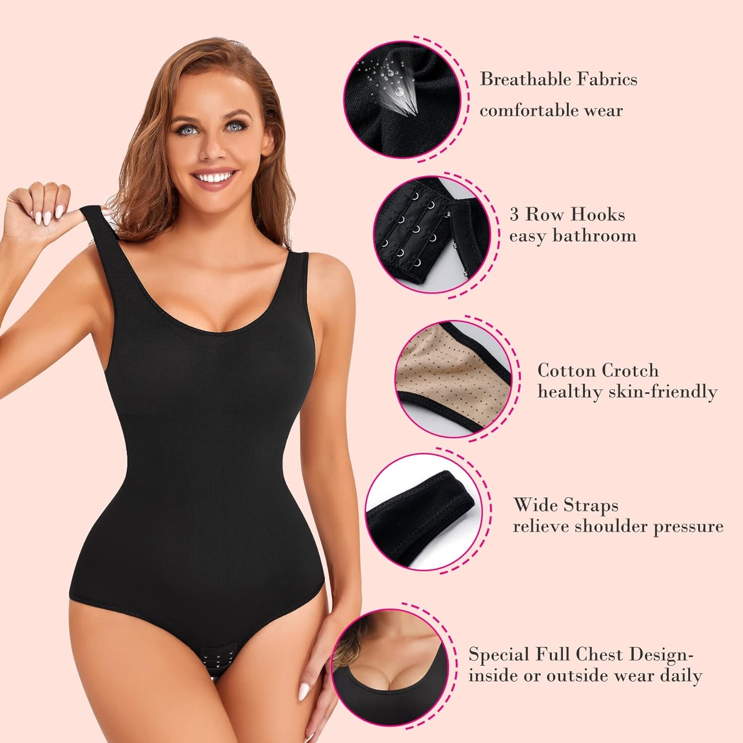 Womens' Waist Trainer Seamless round Neck Tummy Control Shapewear Bodysuit