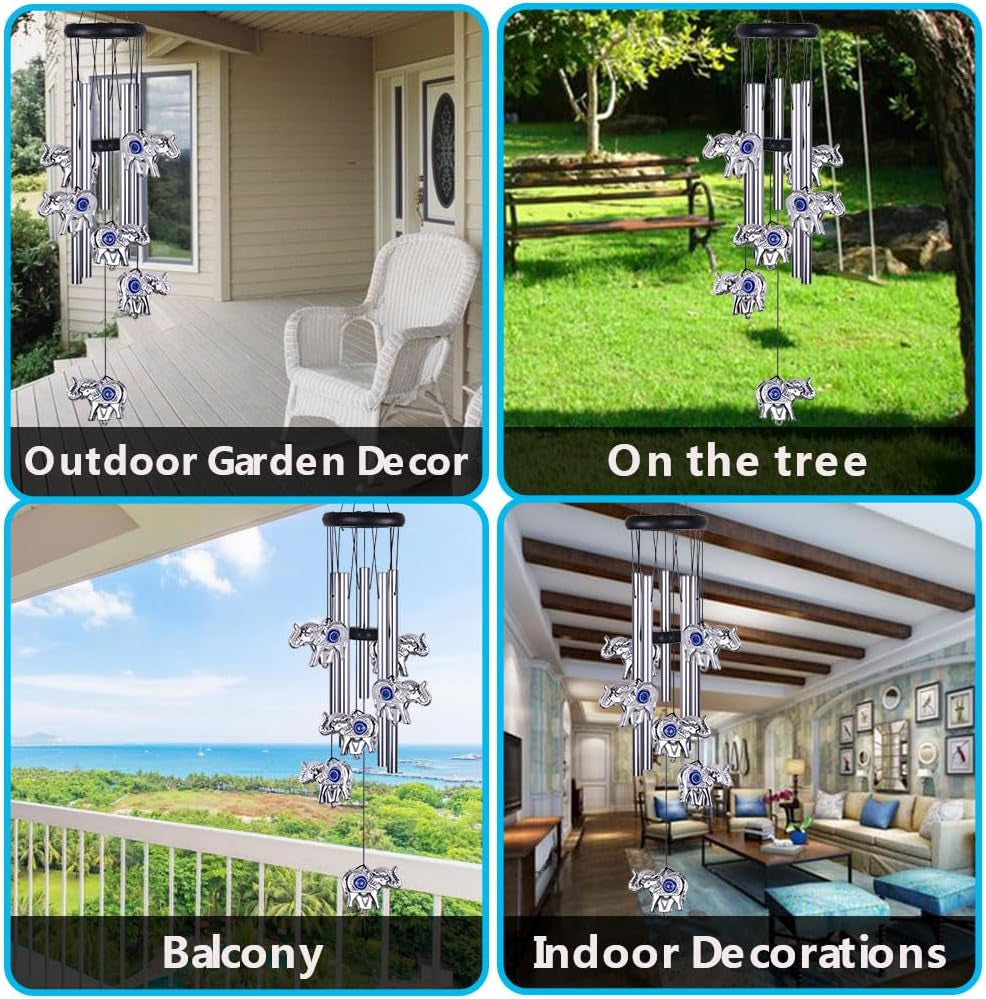 Blue Evil Eye Elephant Wind Chimes Outdoor Decor, Mobile Evil Eye Windcatcher, Evil Eye Elephant Wind Bells, Blue Evil Eye Amulet Wind Chimes for Home, Gift for Mom, Balcony, Patio, Garden Decoration