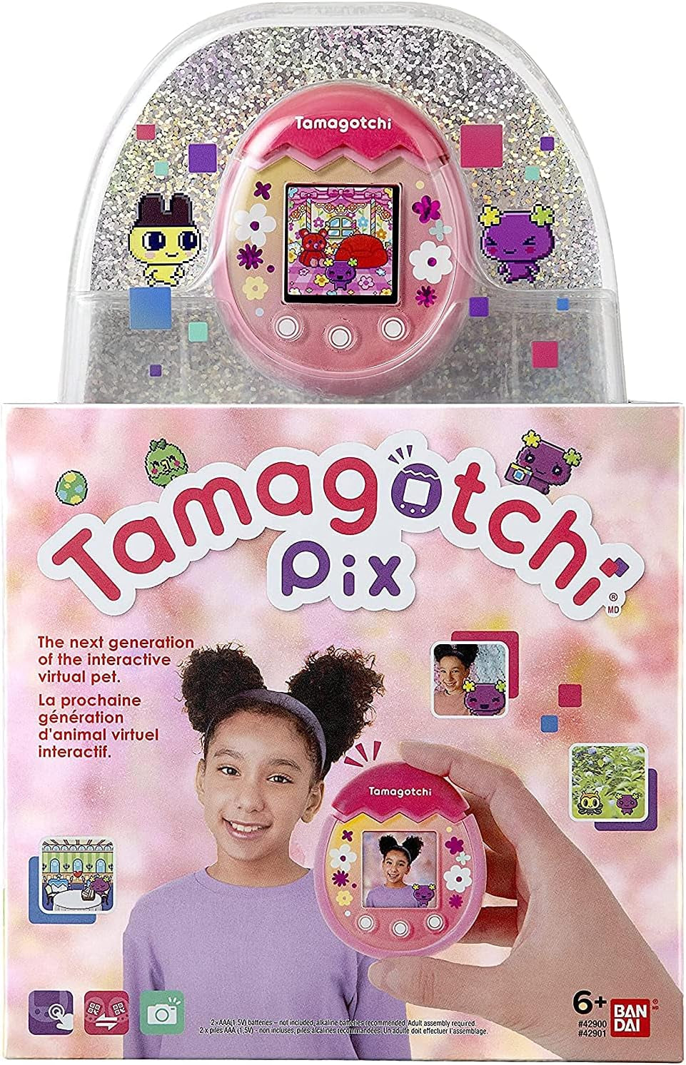 Bandai Pix-The Next Generation of Virtual Reality Pet with Camera, Games and Collectable Characters-Floral, Pink BanUK