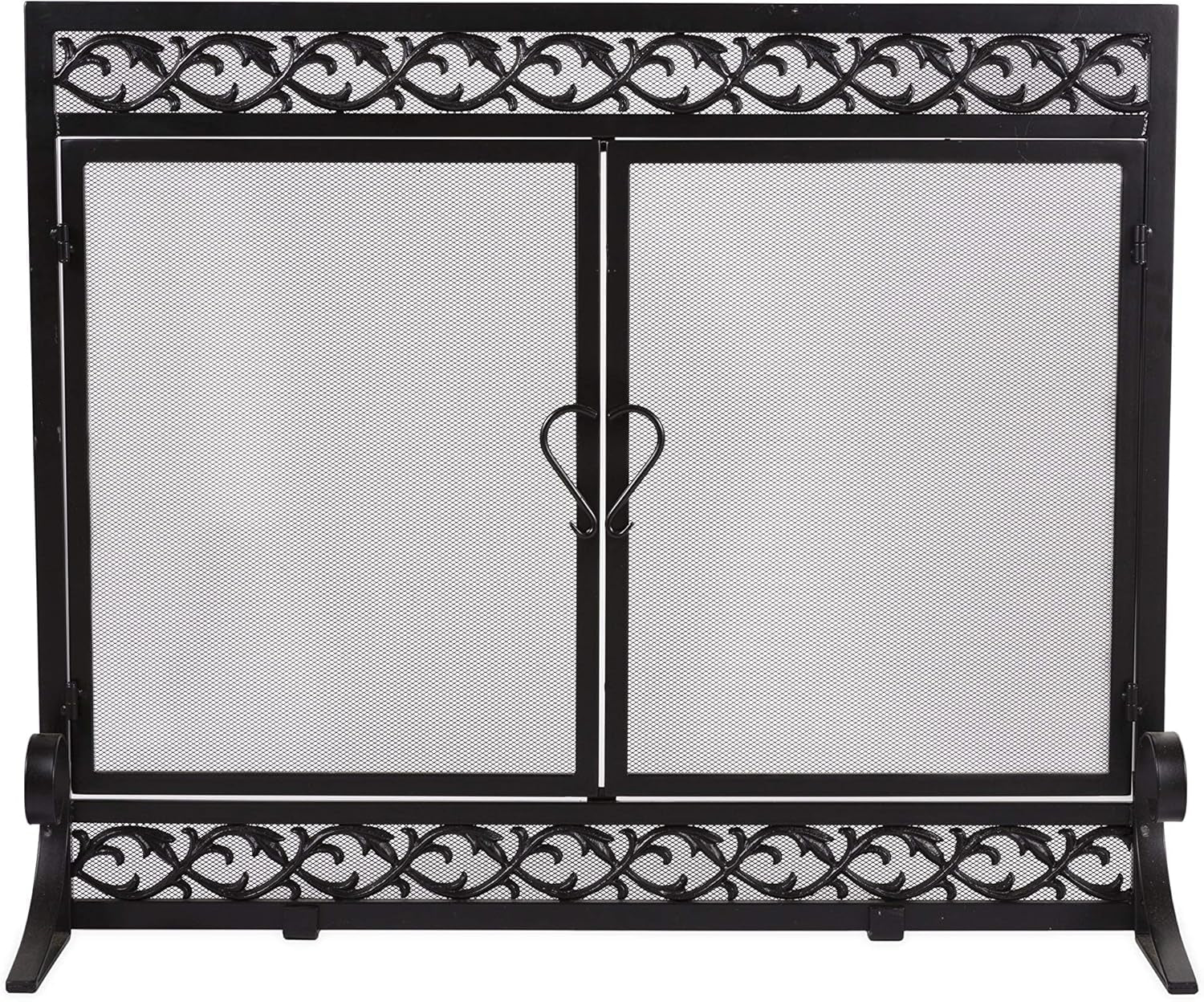 Metal Fireplace Screen Scrollwork Black | 38" W X 31½"H | 2 Door | Spark Guard Grate | Fire Place Cover | Wood Burning Stove Accessories