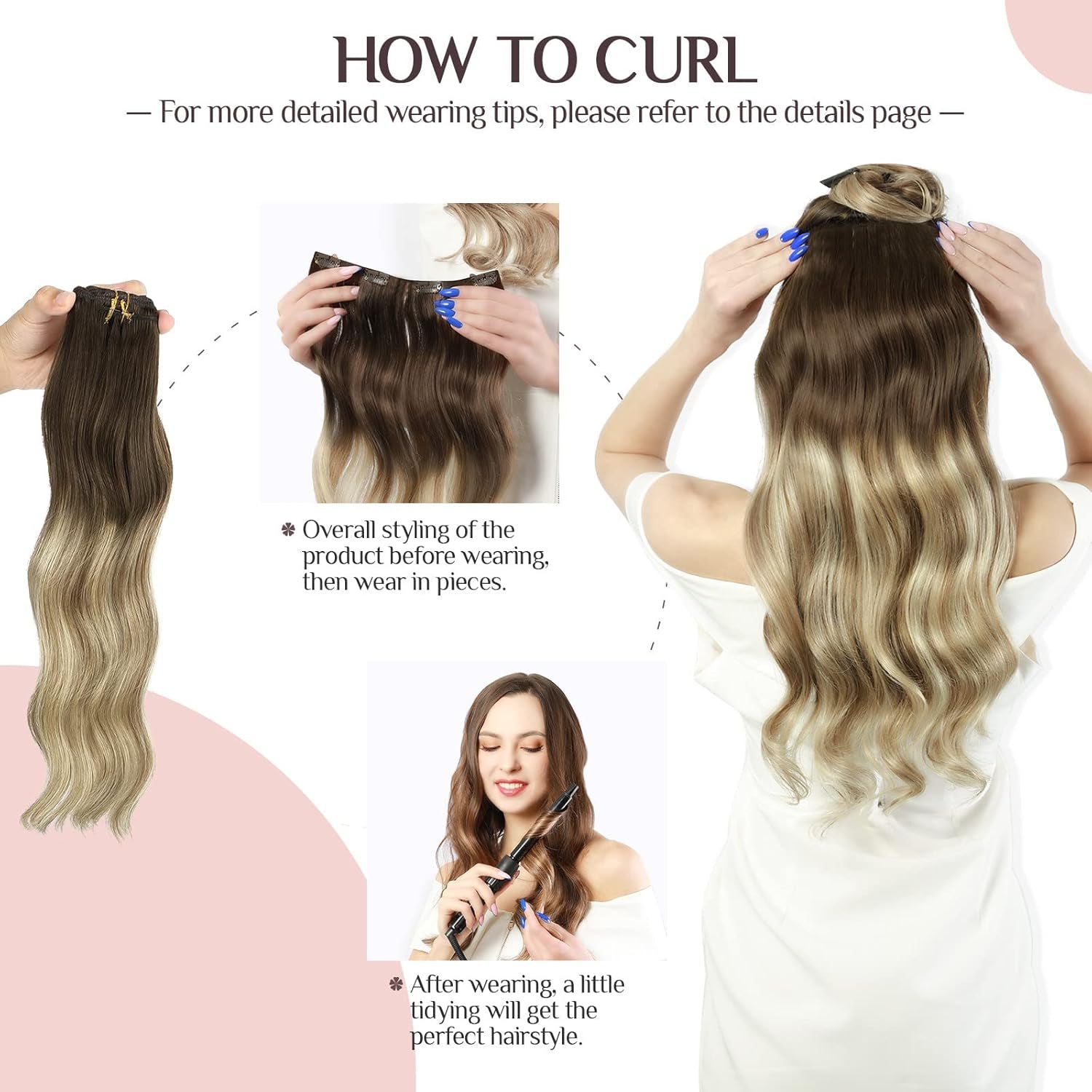 Clip in Hair Extensions Real Human Hair, 80G 7Pcs 12 Inch, Walnut Brown to Ash Brown and Bleach Blonde Hair Extensions, Clip in Human Hair Extensions Remy Natural Straight Hair for Woman