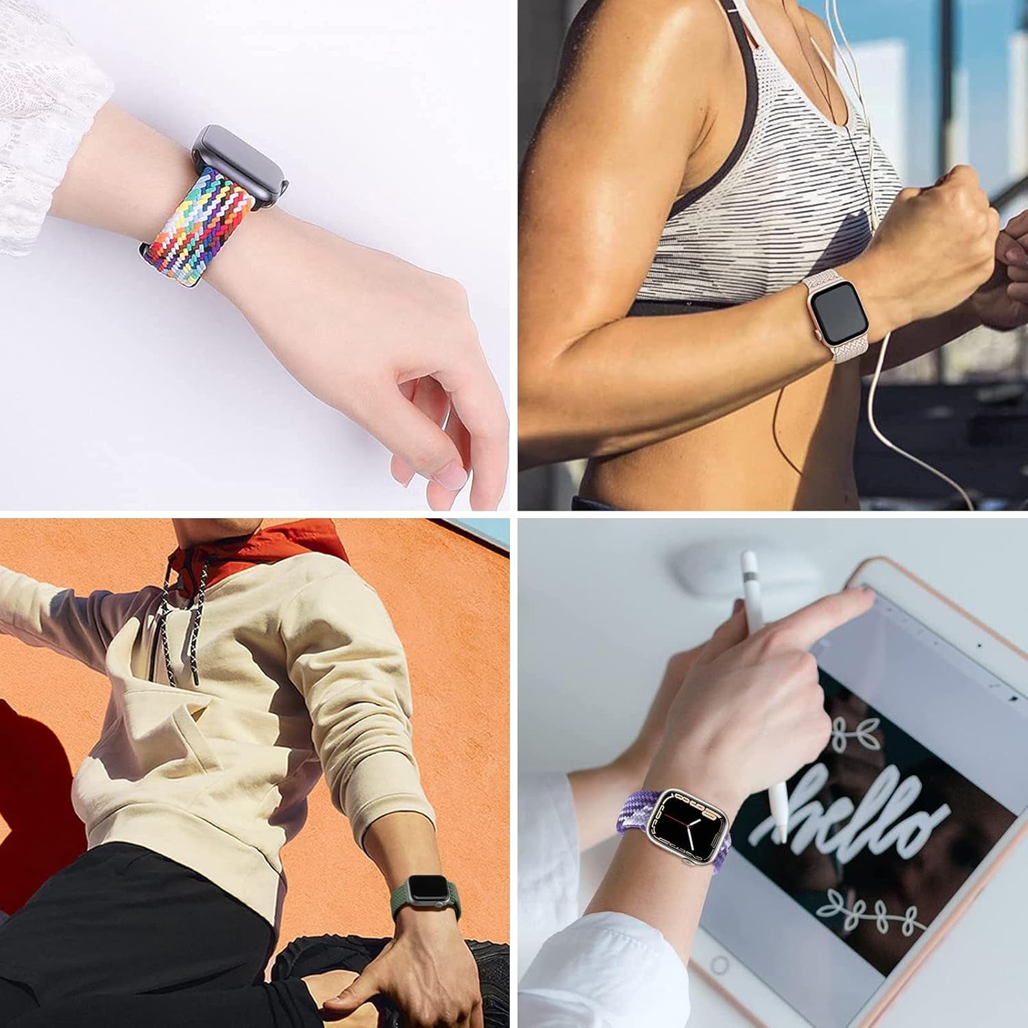 Braided Stretchy Adjustable Watch Band for Apple Watch Band 38Mm 40Mm 41Mm Women and Men, Soft Nylon Elastic Straps Solo Loop Wristbands for Iwatch Series 8 7 6 SE 5 4 Ultra