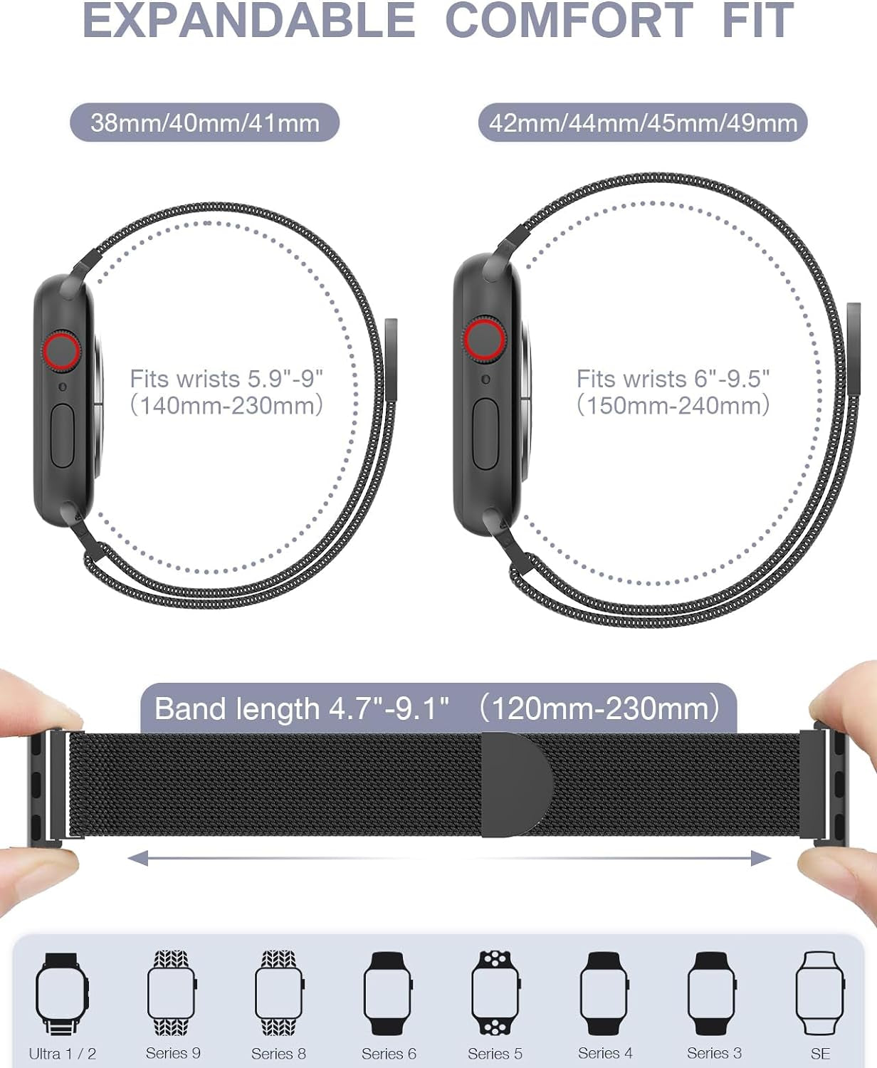 Original Stainless Steel Loop for Apple Watch Band 38Mm 40Mm 41Mm 42Mm 44Mm 45Mm 49Mm, Magnetic Clasp Replacement Bands for Iwatch Series Ultra SE 8 7 6 5 4 3 2 1, Women & Men Watch Strap for Apple