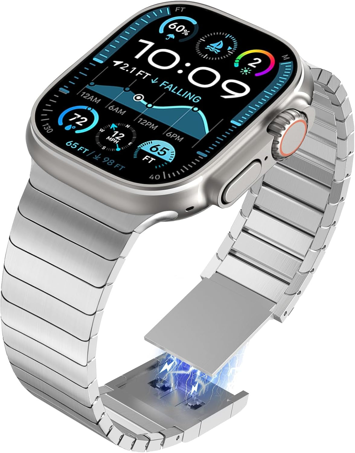 Compatible for Apple Watch Ultra 2 Band Ultra Band 49Mm 46Mm 45Mm 44Mm 42Mm Series 10 9 8 7 for Men, 24Mm Wide Stainless Steel Metal Bands for Apple Watch Iwatch SE Series 6 5 4 Link, Black