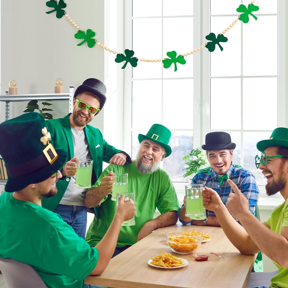 St Patricks Day Garland, Felt Shamrock Banner with Wooden Beads for St Patricks Day Decor, St Patricks Day Decorations for the Home, Saint Patricks Day Decorations