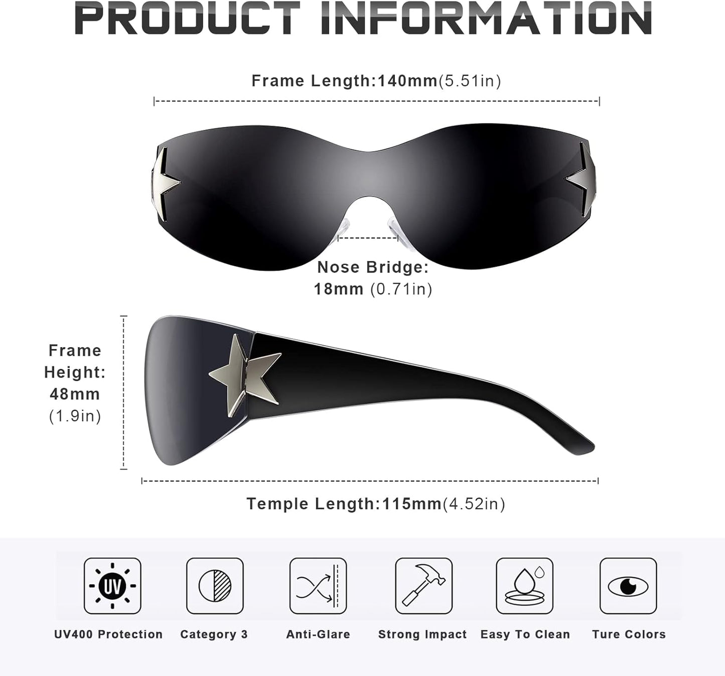 Y2K Sunglasses for Women Men Shield Wrap around Fashion Sunglasses Trendy Oversized Frameless Sun Glasses