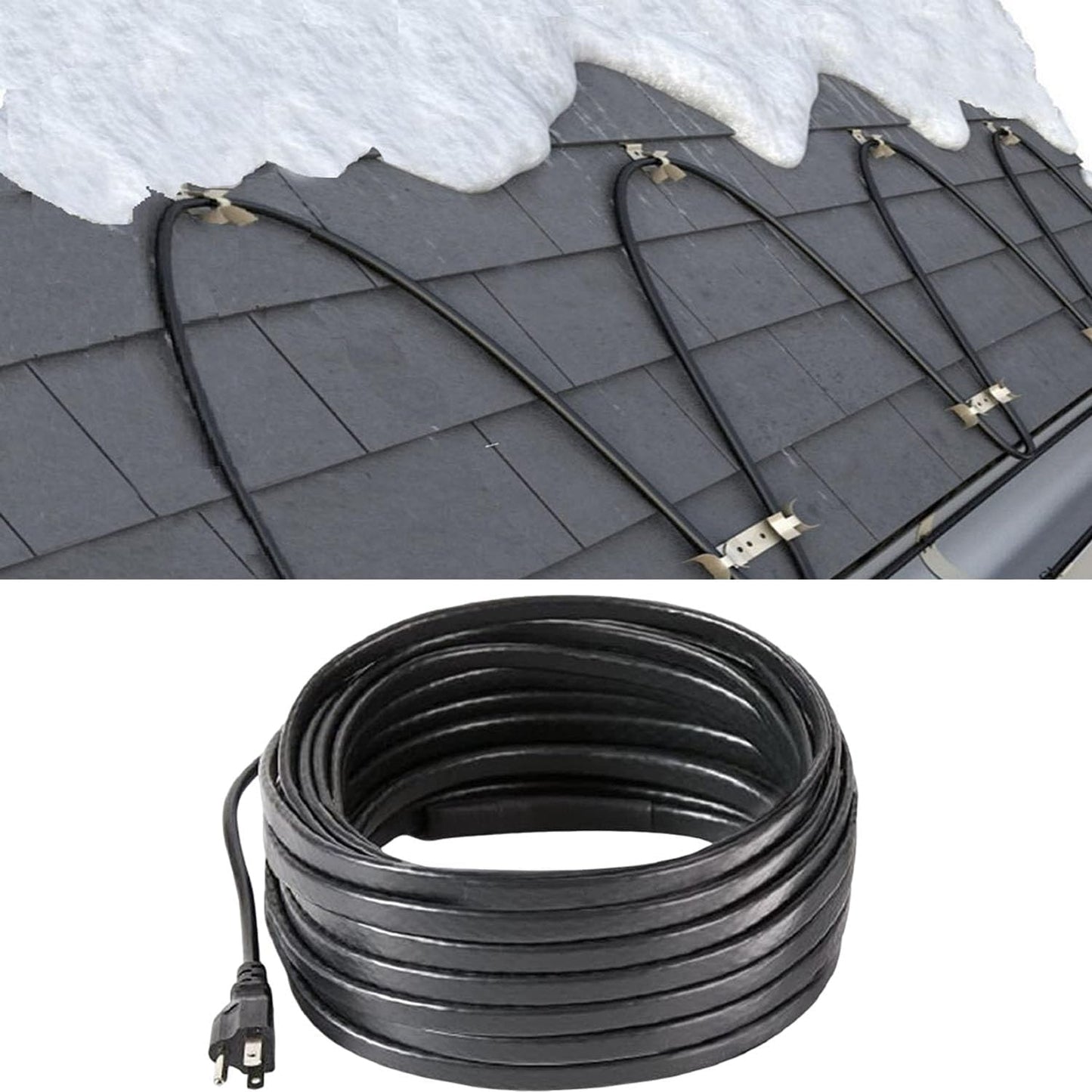 Roof Heat Cable Snow De-Icing Kit Self-Regulating Plug-In Ready Heat Tape for Roof and Gutters Ice Dam Prevention 8W/Ft 100Ft