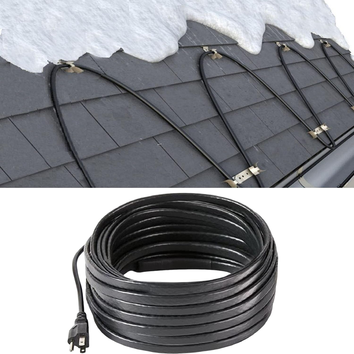 Roof Heat Cable Snow De-Icing Kit Self-Regulating Plug-In Ready Heat Tape for Roof and Gutters Ice Dam Prevention 8W/Ft 100Ft