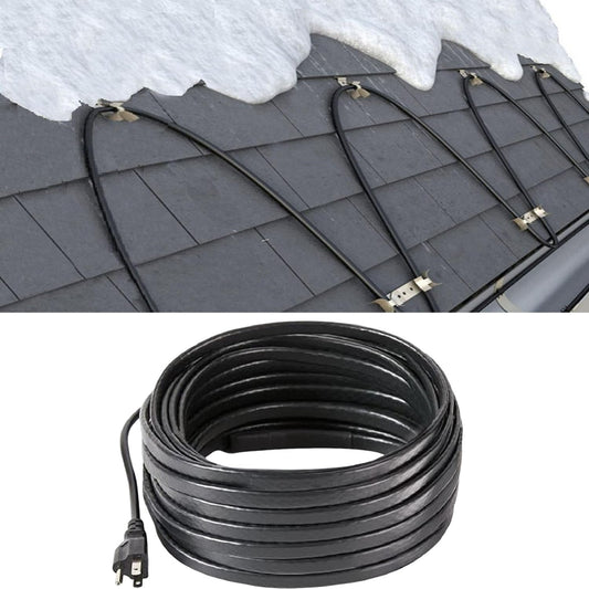 Roof Heat Cable Snow De-Icing Kit Self-Regulating Plug-In Ready Heat Tape for Roof and Gutters Ice Dam Prevention 8W/Ft 100Ft