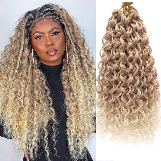 Gogo Curl Crochet Hair 18Inch Ombre Blonde Deep Wave Crochet Hair,Synthetic Deep Twist Crochet Braids Bohemian Crochet Braiding Hair Extensions (5Packs,27/613)