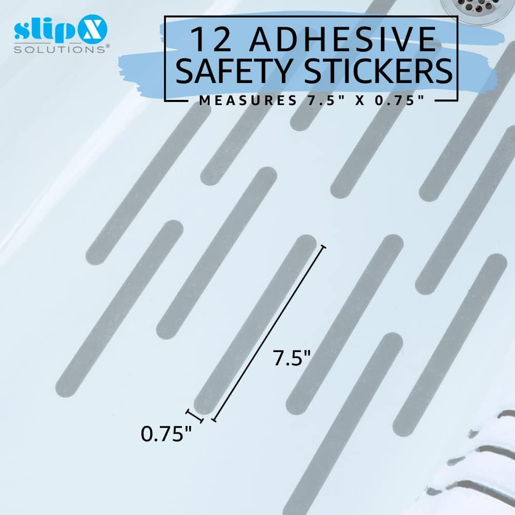 Microban-Infused Non-Slip Adhesive Safety Treads | Anti-Slip Bathroom Accessories - Bathtub, Shower, Pool, Boat, & Stair Tread Stickers | 7.5" X.75 Power Grip Strips | 12 Pieces, Gray