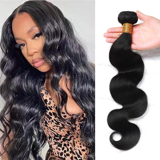 Brazilian Body Wave One Bundle 12 Inch Human Hair Extensions 100% Unprocessed Virgin Human Hair Bundles Body Wave Natural Black Machine Double Weft Bundle