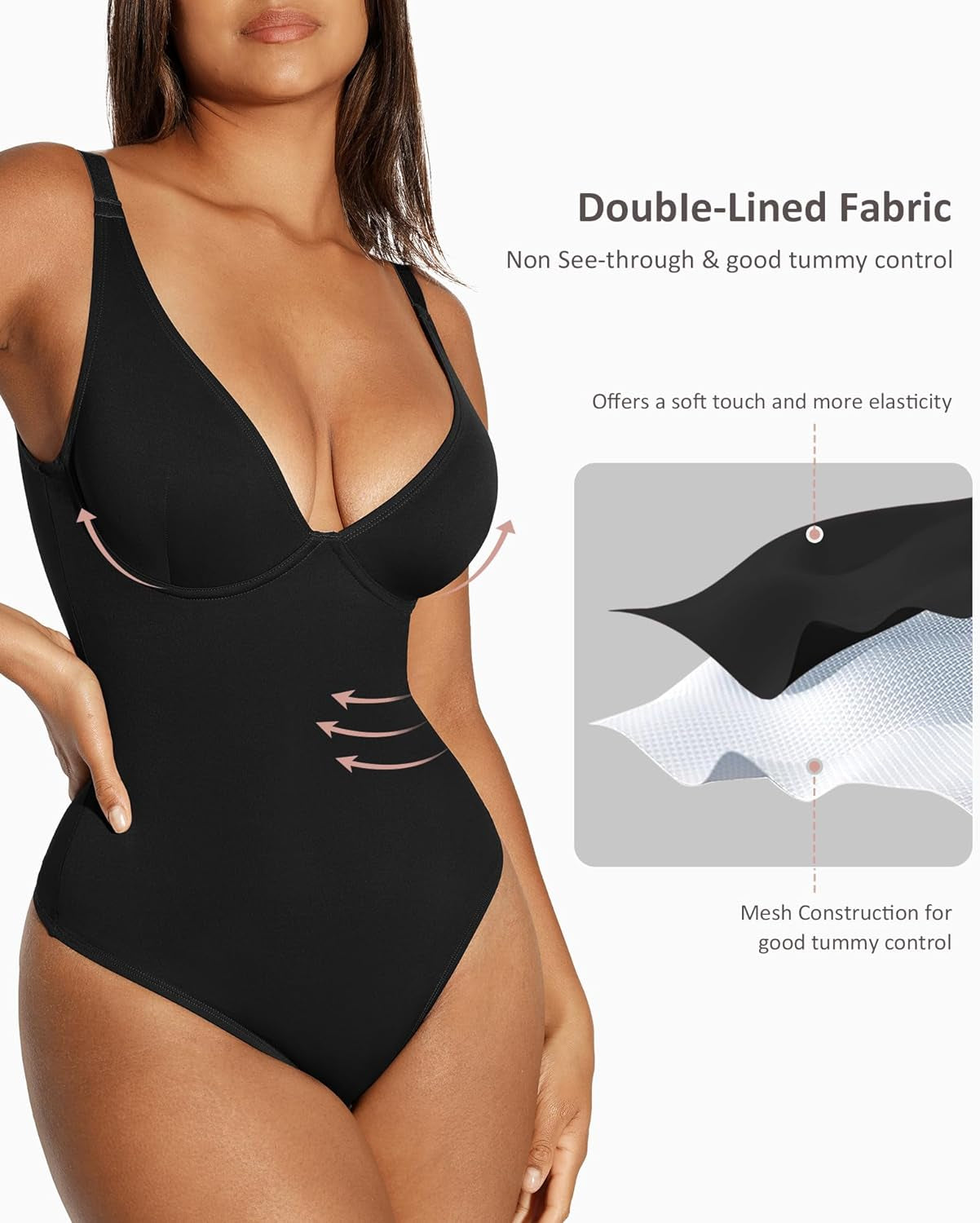 Shapewear Bodysuits for Women Tummy Control Body Suits Deep V Neck Thong Body Shaper