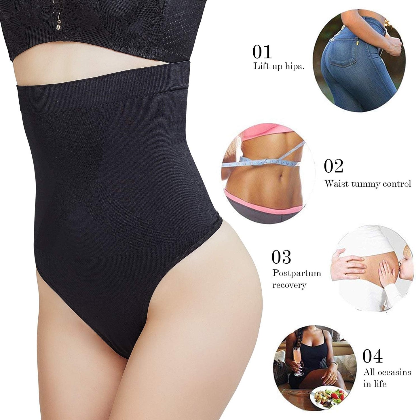 Women'S High-Waist Seamless Body Shaper Briefs Firm Control Tummy Thong Shapewear Panties Girdle Underwear