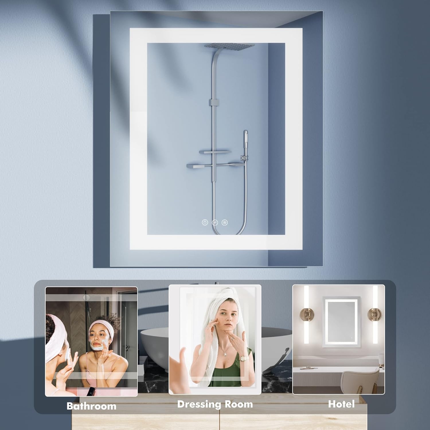 24 X 36 Inch LED Bathroom Mirror, Wall Mounted Vanity Mirror with Lights Anti-Fog, Dimmable Smart Mirror Bathroom Backlit Makeup Mirror with Touch Switch IP44 Waterproof