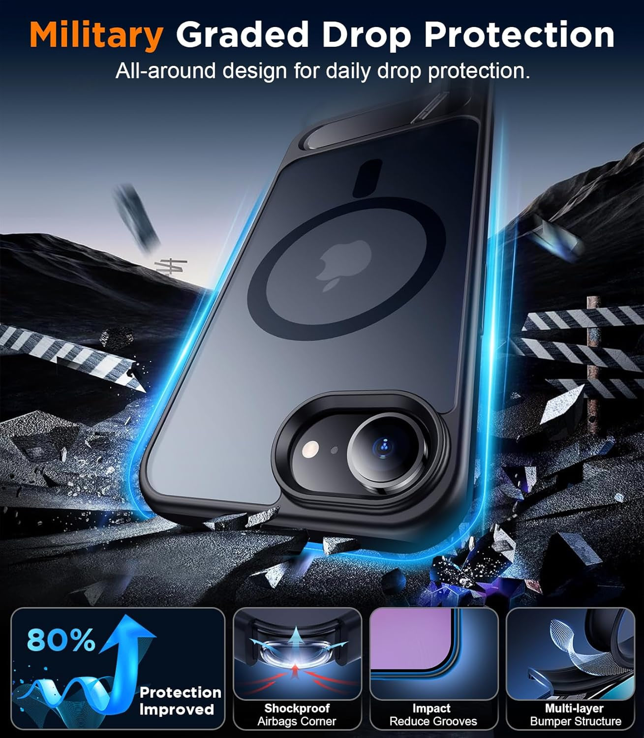 Magnetic Compatible with Iphone 16E Case, [Built-In Invisible Kickstand][Compatible with Magsafe][Military Grade Shockproof] Slim Translucent Matte Case for Iphone 16E 6.1" 2025 TRUCK DRIVER