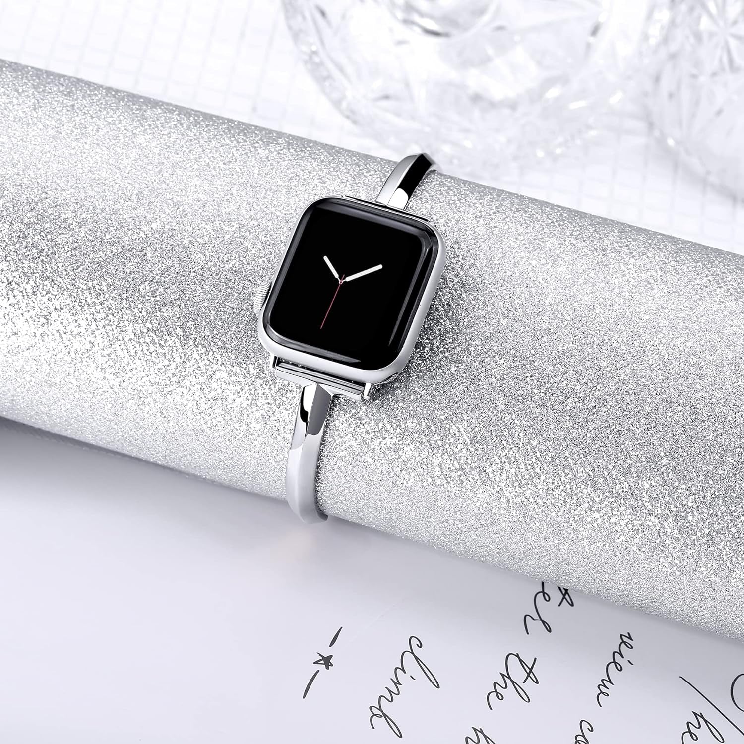 Stainless Steel Band Compatible with Apple Watch Band 38Mm 40Mm 41Mm 42Mm 44Mm 45Mm Iwatch SE Series 9 8 7 6 5 4 3 2 1, Slim Versatile Bangle Bracelet for Women