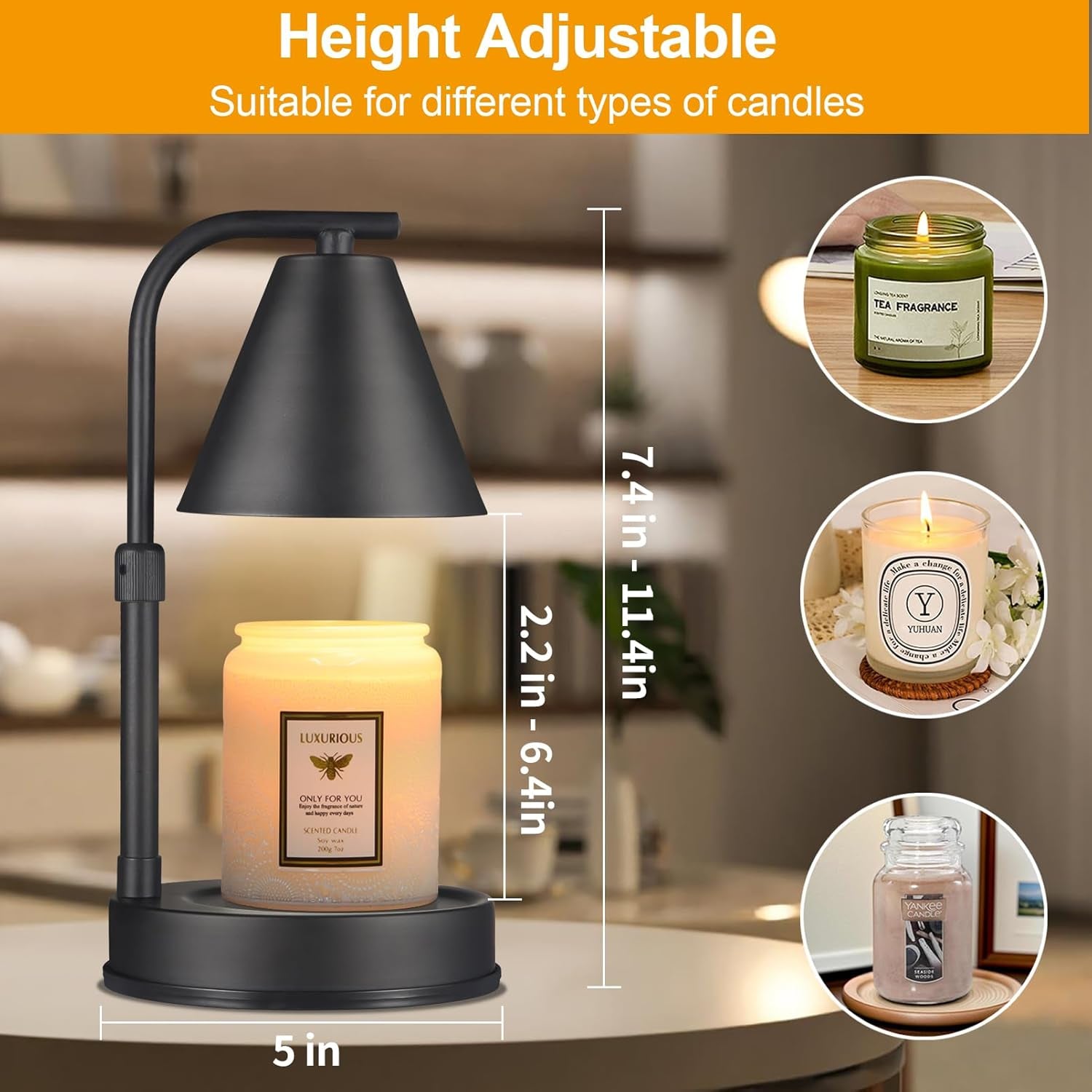 Candle Warmer Lamp,Adjustable Height Black Metal Candle Warmer,Gifts for Mom,House Warming Gifts New Home Dimmable for Scented Jar Candles