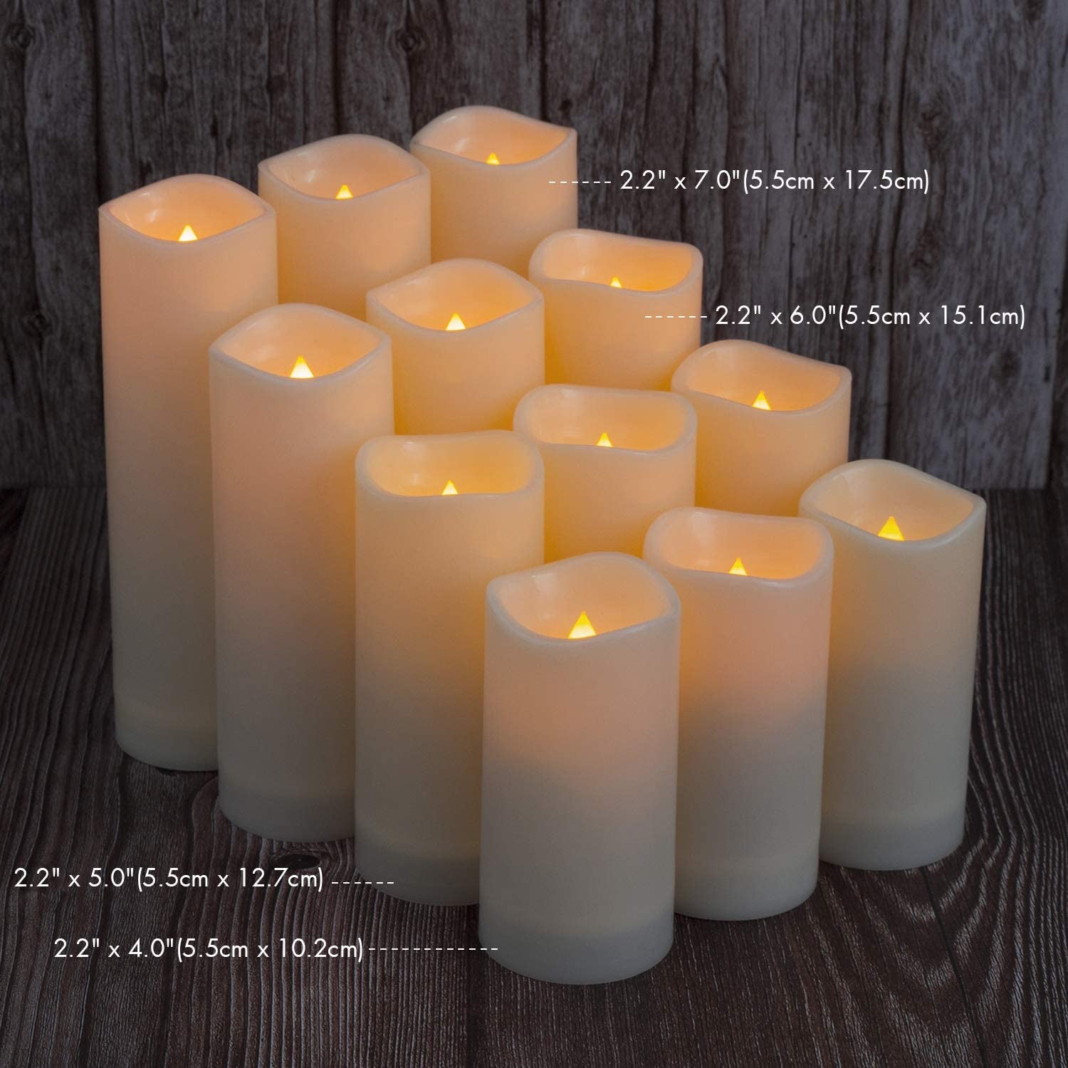 Flameless LED Candles with 10-Key Remote & Timer, Outdoor Indoor Waterproof Battery Operated Candles for Home/Birthday/Wedding/Holiday Décor, Exquisite Set of 12 (D2.2'' X H4''/5''/6''/7'')