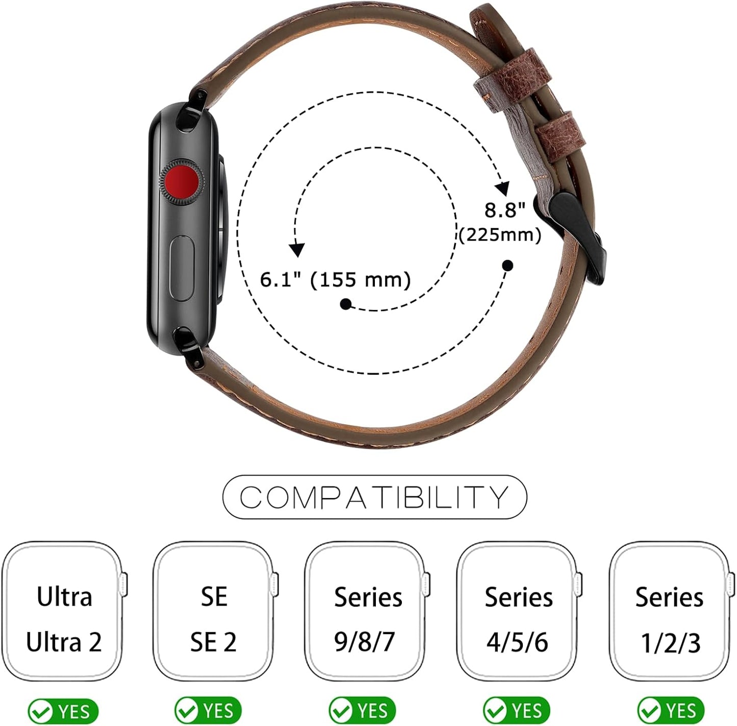 Bands Compatible with Apple Watch Band 49Mm 45Mm 44Mm 42Mm Men Genuine Leather Replacement Bands Compatible with Apple Watch Ultra 2 Ultra SE 2 SE Series 9 8 7 6 5 4 3 2 1, Dark Brown