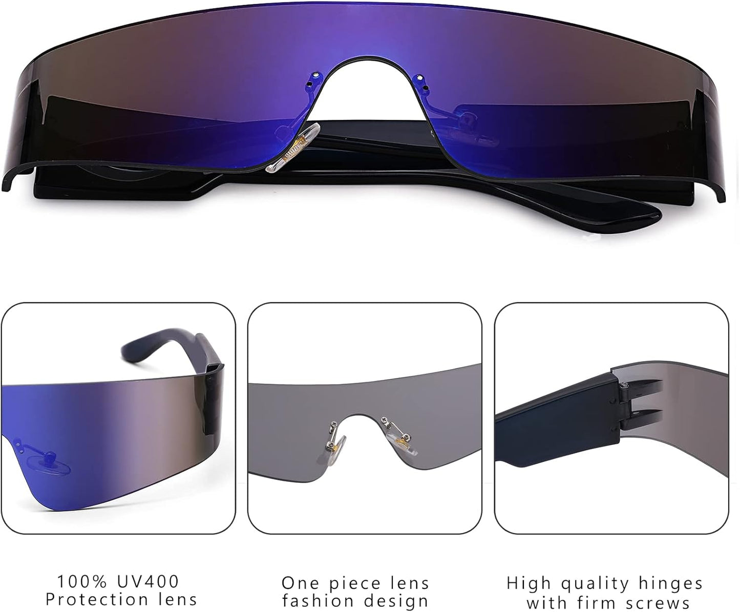Wrap around Sunglasses for Women Men Trendy Rimless Futuristic Shades Y2K Shield Flat Top Fashion Eyeglasses