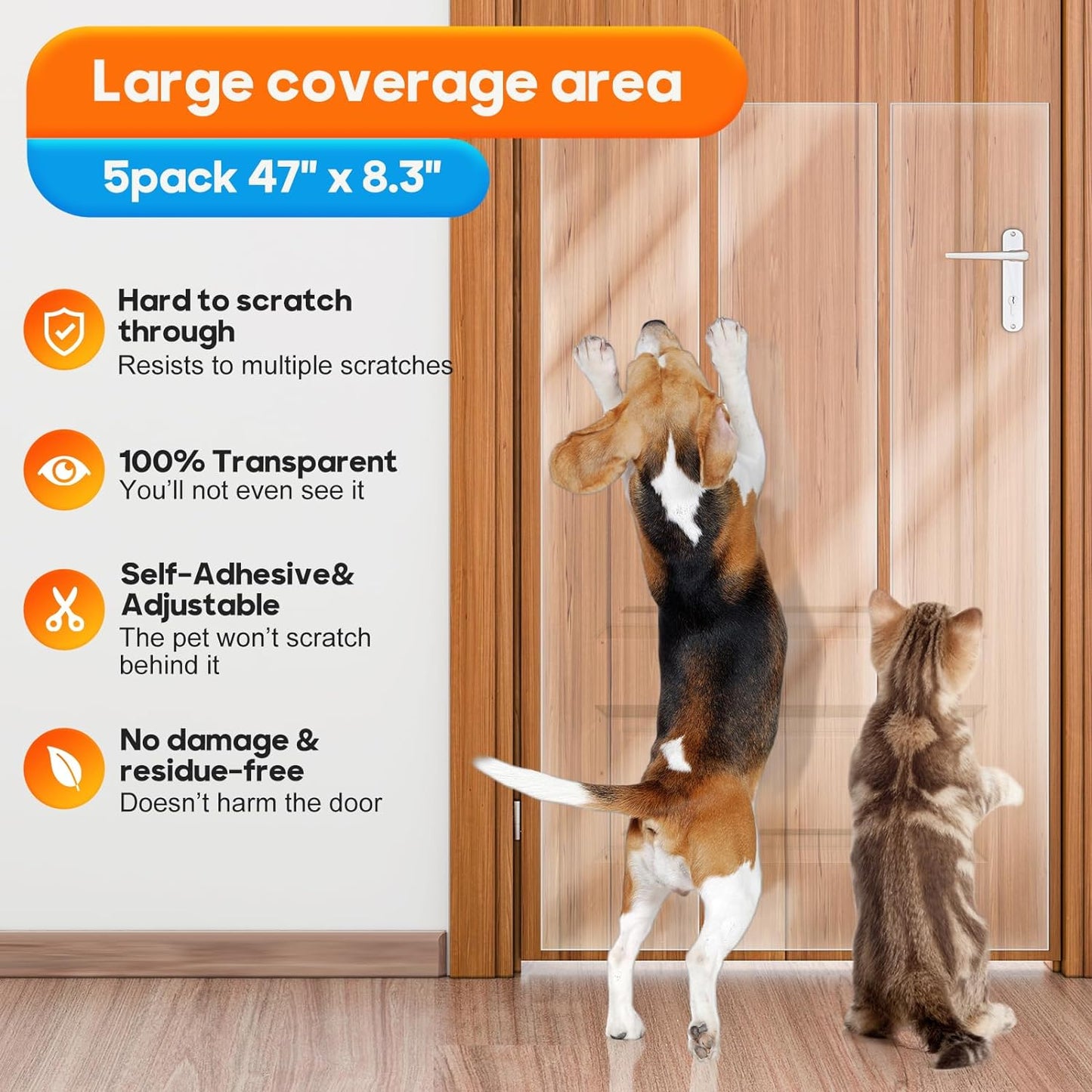 5-Pack Door Protector from Dog Scratching - 5 X 47'' X 8.3'' Cat Scratch Door Frame Protector anti Dog Scratch, Heavy Duty Protector for Window Sill - Door Guard Clear (N1)