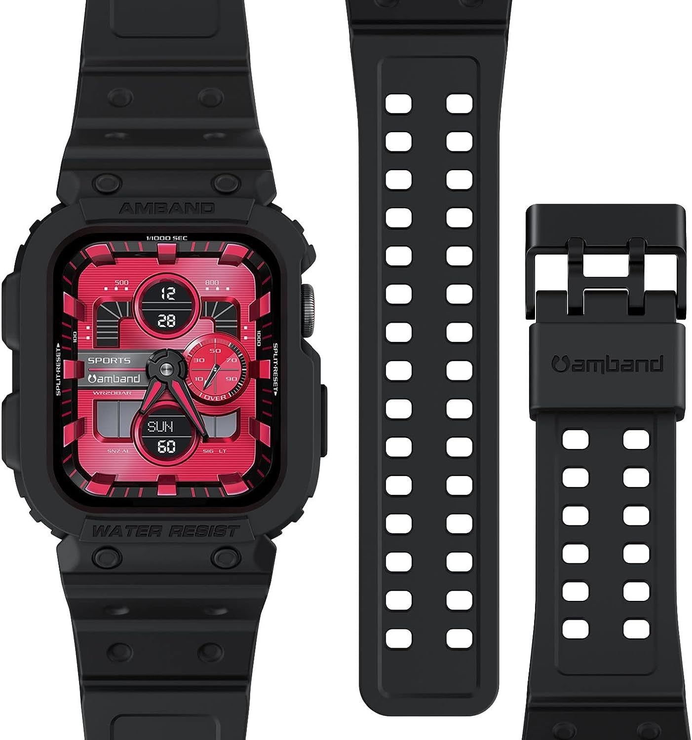 Compatible with Apple Watch Band 45Mm 44Mm 42Mm with Bumper Case, Rugged Men Bands for Iwatch SE SE 2 Series 9 8 7 6 5 4 3 2 1, Sport Military Protective Cases Drop-Proof, Matte Black
