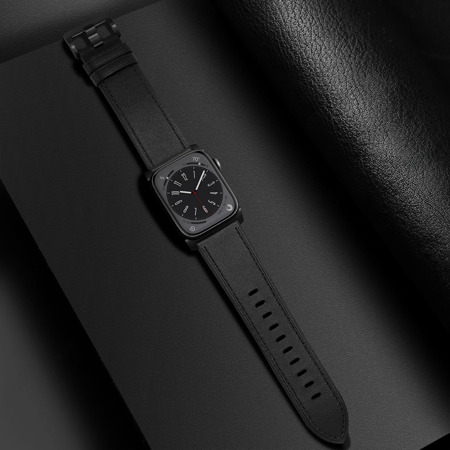 Compatible with Apple Watch Band 41Mm 40Mm 38Mm Men Women, Top Grain Genuine Leather Band Strap for Iwatch Series 9 8 7 6 5 4 3 2 1 SE, Black/Black