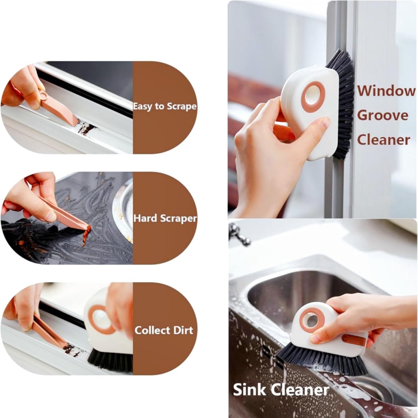 Groove Cleaning Brush Window Track Cleaning Tools 2 in 1 Window Cleaning Kit Multifunction Hard Bristle Crevice Cleaning Brush with Hidden Scraper Window Sill Cleaner Tool