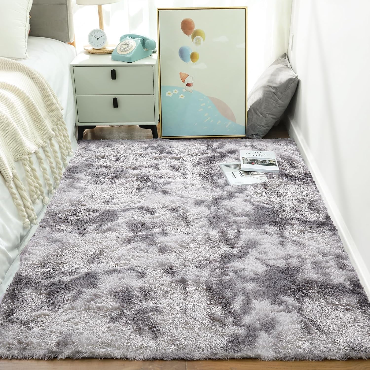 Area Rugs 9X12 Living Room, Large Grey Bedroom Carpet, Big Shag Indoor Thick Soft Nursery Rug, Gray Fluffy Carpets for Boy and Girls Room Dorm Home Decor Aesthetic