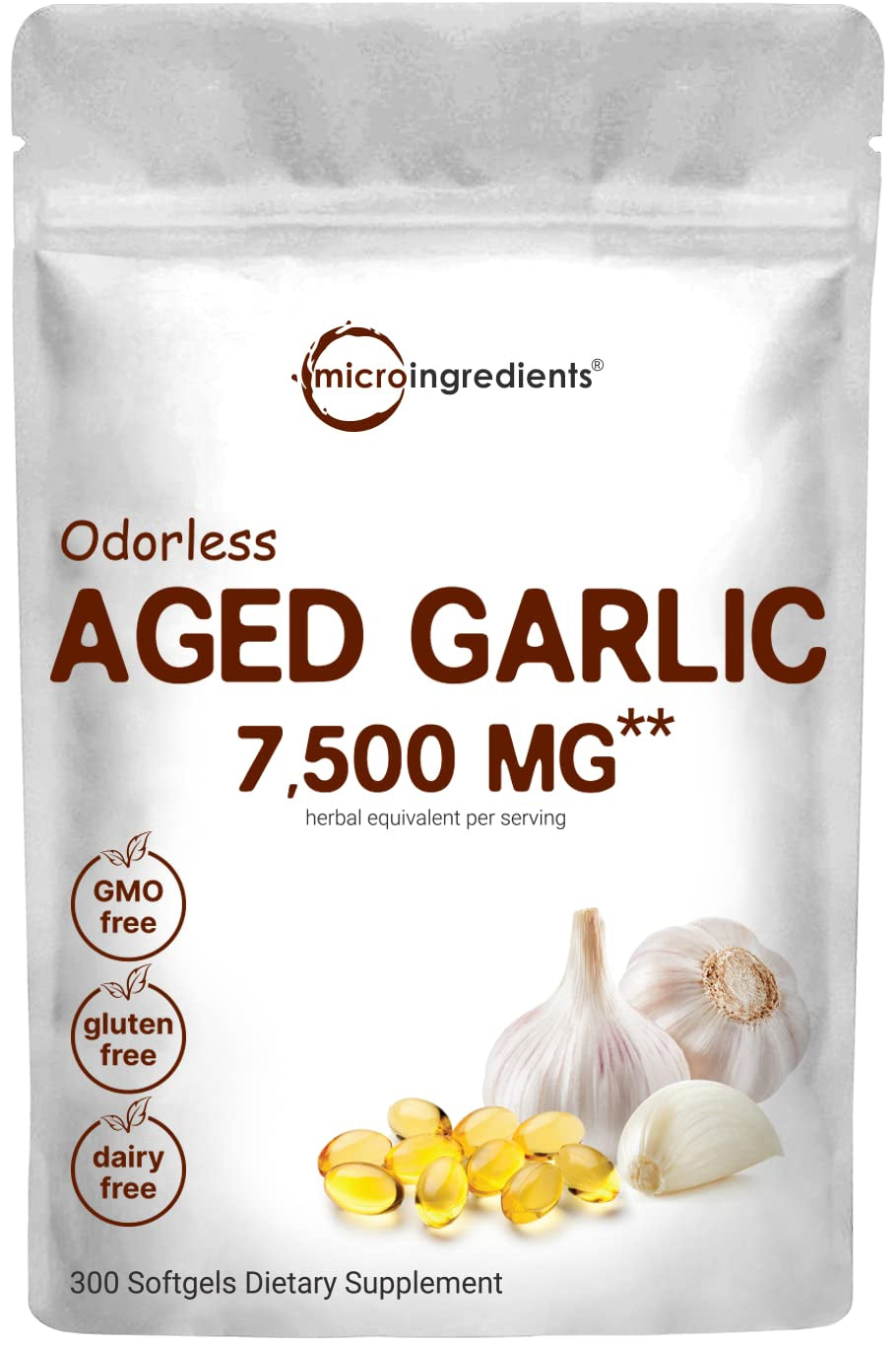 Odorless Garlic 7500Mg per Servings, 300 Softgels | 2 Years Aged Garlic Extract, Grown Allium Sativum Bulb | Potent Antioxidant Supplement, Immune Support, and Heart Health TLBH