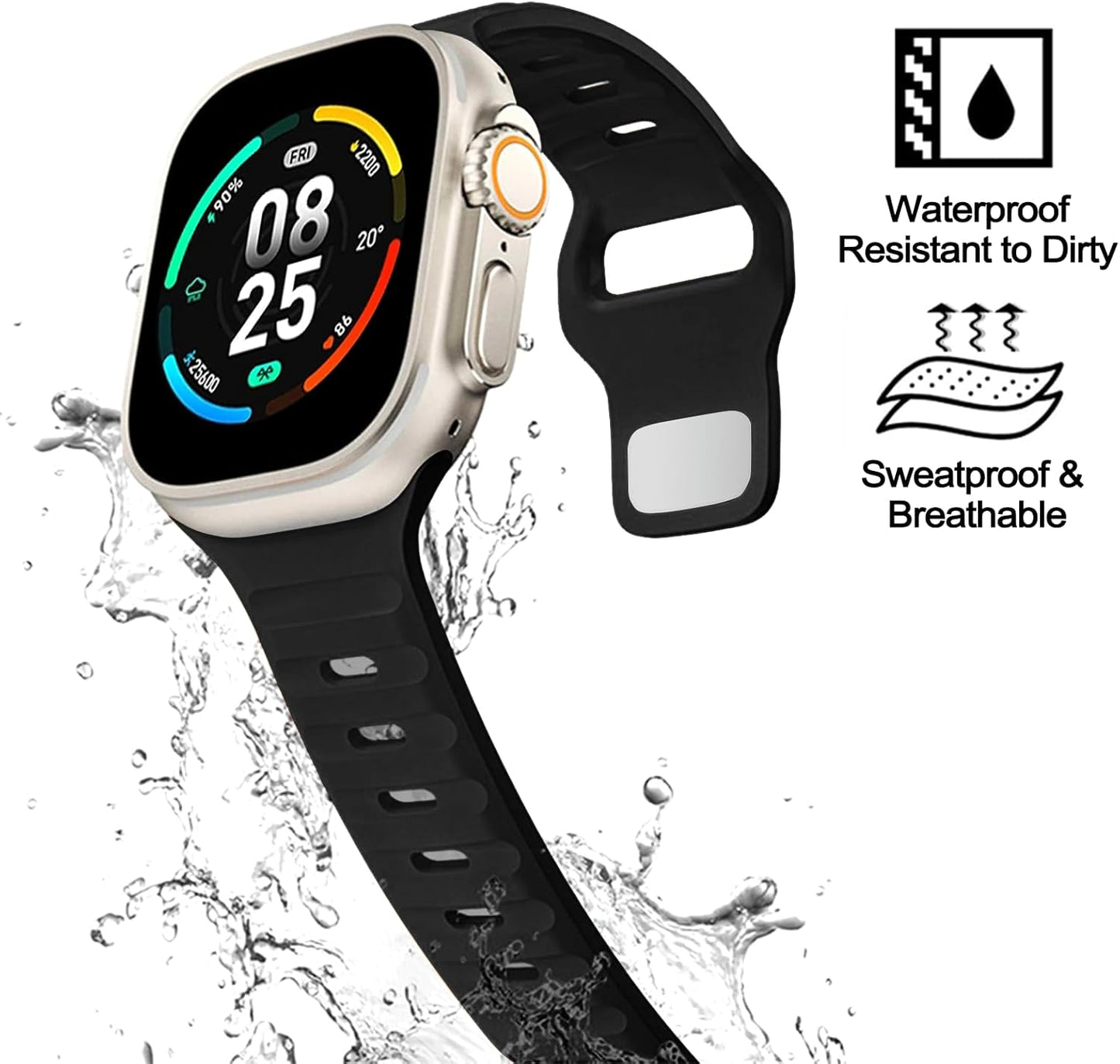 2 Pack Sport Band Compatible with Apple Watch Ultra Band 49Mm 45Mm 44Mm 42Mm Men Women, Adjustable Waterproof Silicone Strap for Iwatch Series Ultra2/Ultra1 SE/9/8/7/6/5/4/3/2/1, Black/Gray