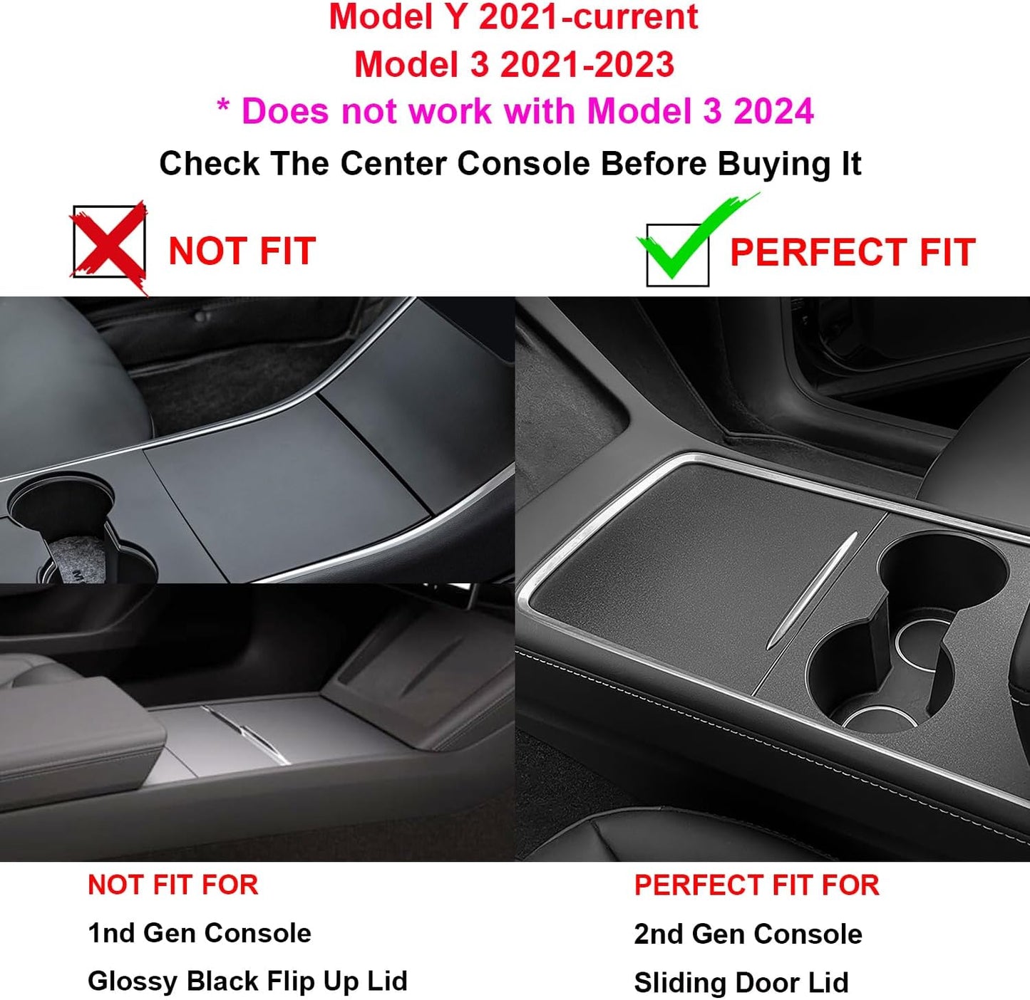 Center Console Organizer Tray 3PCS for 2021 2022 2023 2024 Tesla Model Y and 2021 2022 2023 Tesla Model 3 Interior Car Accessories Flocked Organizer Armrest Hidden Cubby Drawer Storage Box