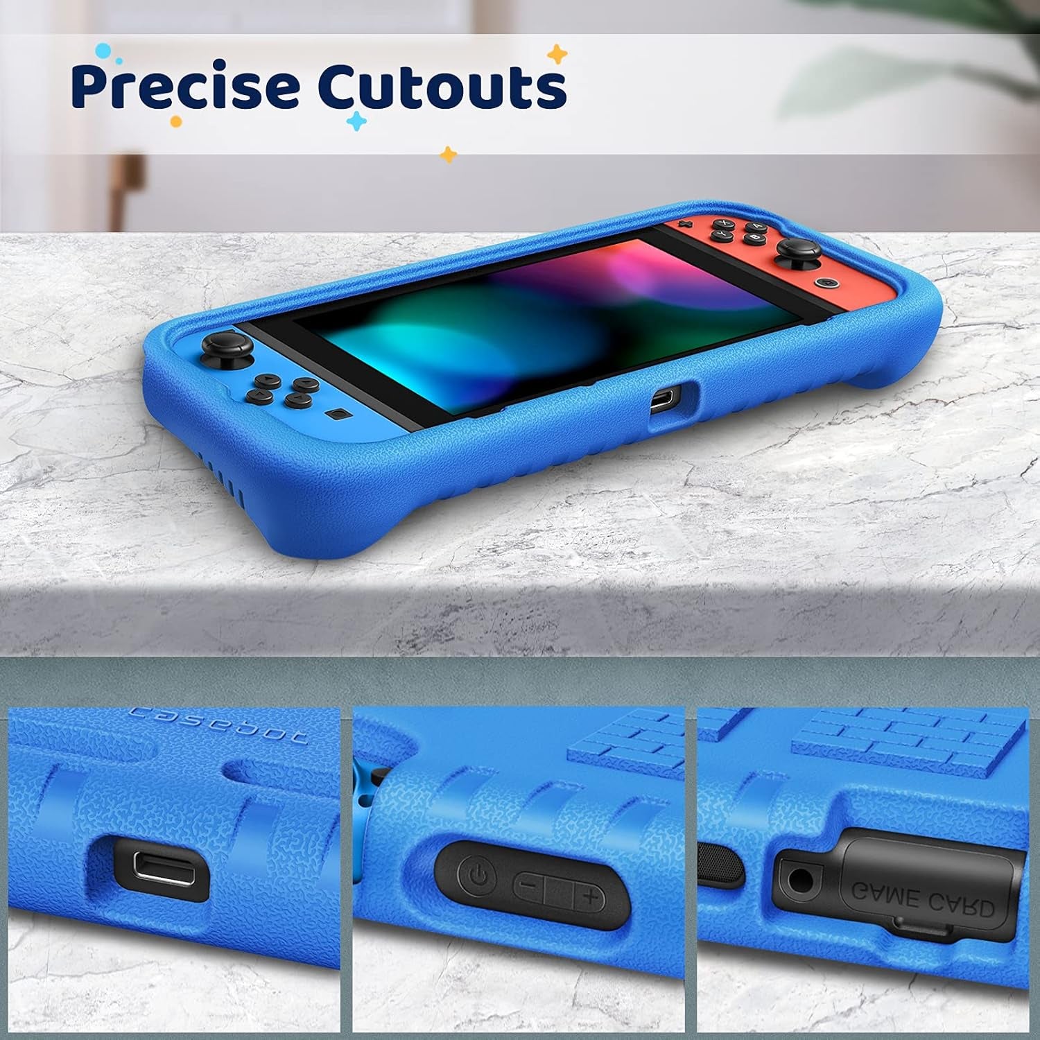 Kids Case Compatible with Nintendo Switch W/2 Game Card Slots - [Ultralight] [Shockproof] Protective Cover with Ergonomic Grip, Kids Friendly Grip Case for Switch Console (Blue)