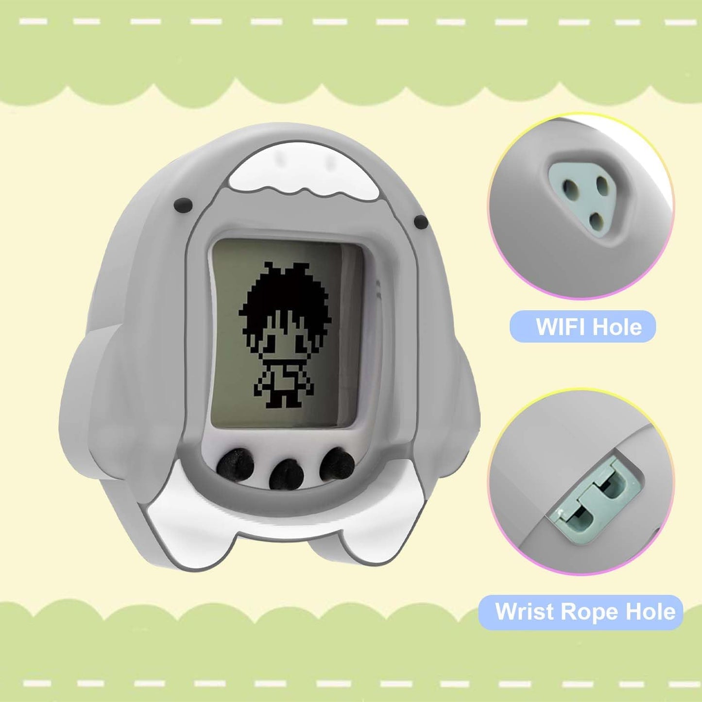 Silicone Case Compatible with Tamagotchi Nano, Cute Shark Protective Skin Sleeve for Tamagotchi Nano, Tamagotchi Nano Interactive Toy Digital Pet Case (Grey) ZOUSA