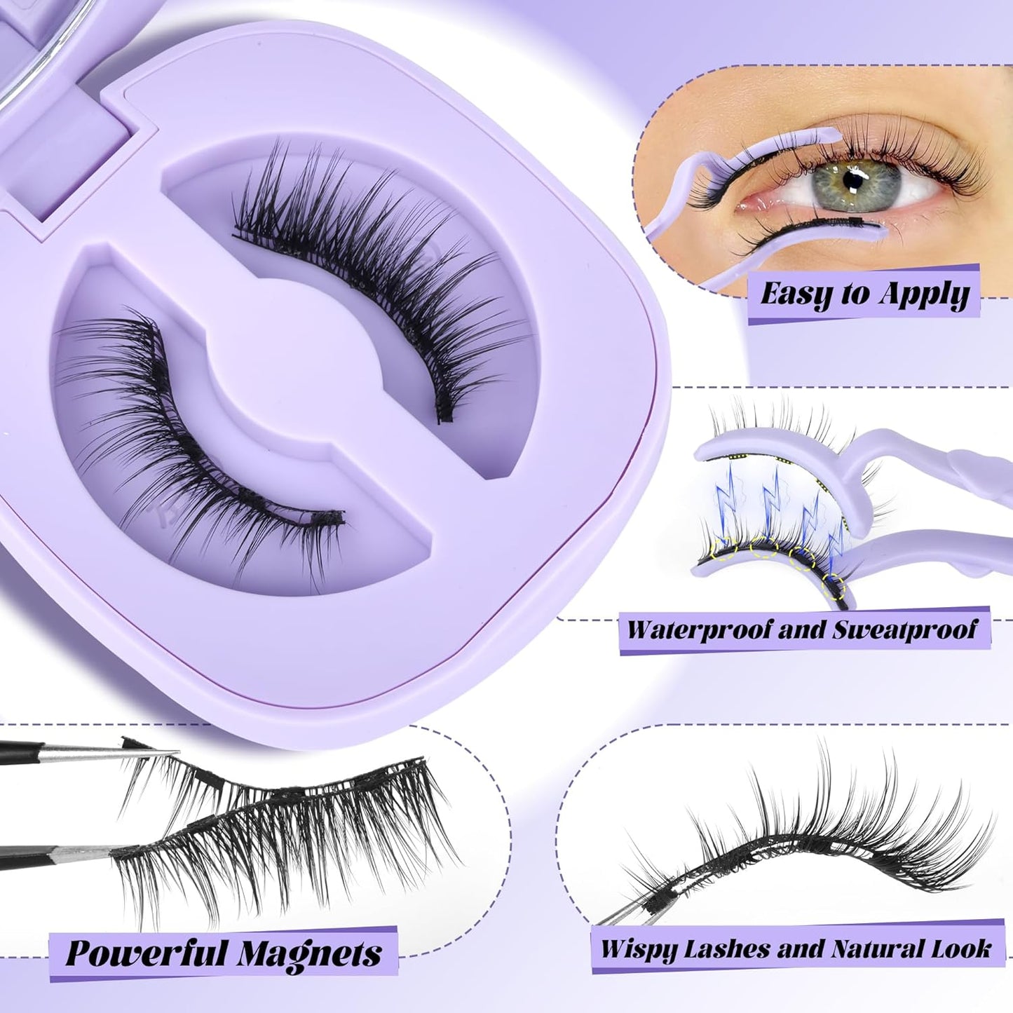 Magnetic Eyelashes without Eyeliner Reusable Magnetic Eyeashes with Applicator No Glue Needed Magnetic Lashes Kit Cat Eye Magnetic Eyelashes Natural Look by