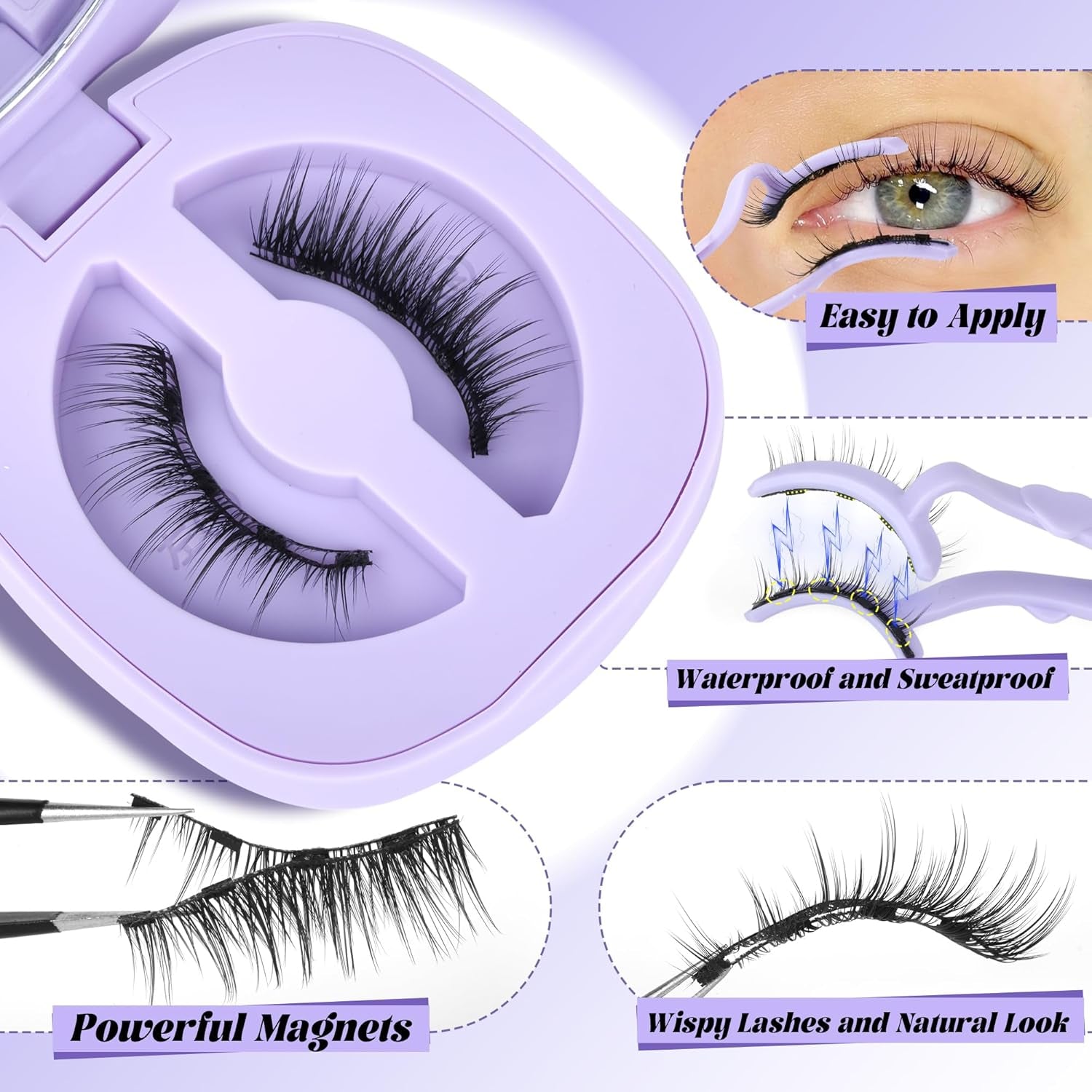 Magnetic Eyelashes without Eyeliner Reusable Magnetic Eyeashes with Applicator No Glue Needed Magnetic Lashes Kit Cat Eye Magnetic Eyelashes Natural Look by