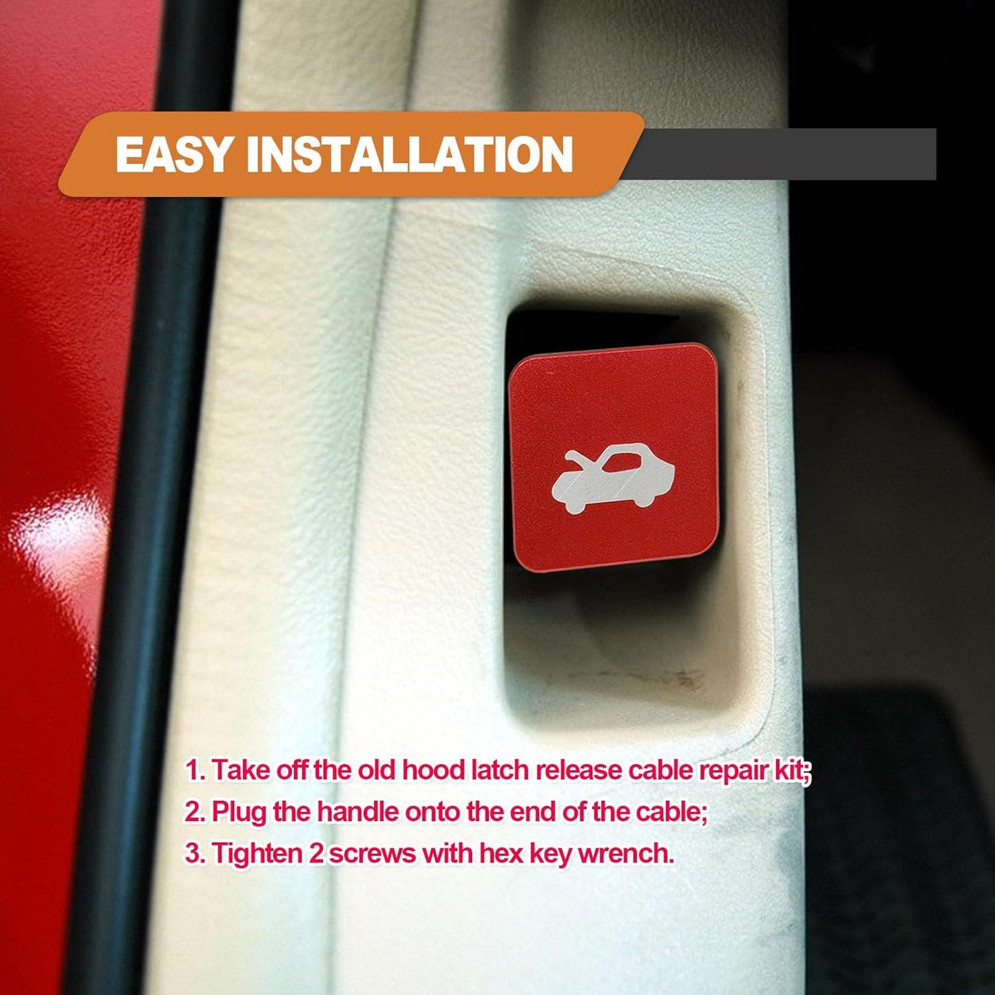Hood Latch Release Handle Cable Aluminum Alloy Repair Kit, Compatible with Honda Civic 1996-2011, Honda CR-V 1997-2006, Honda Element 2003-2011, Red