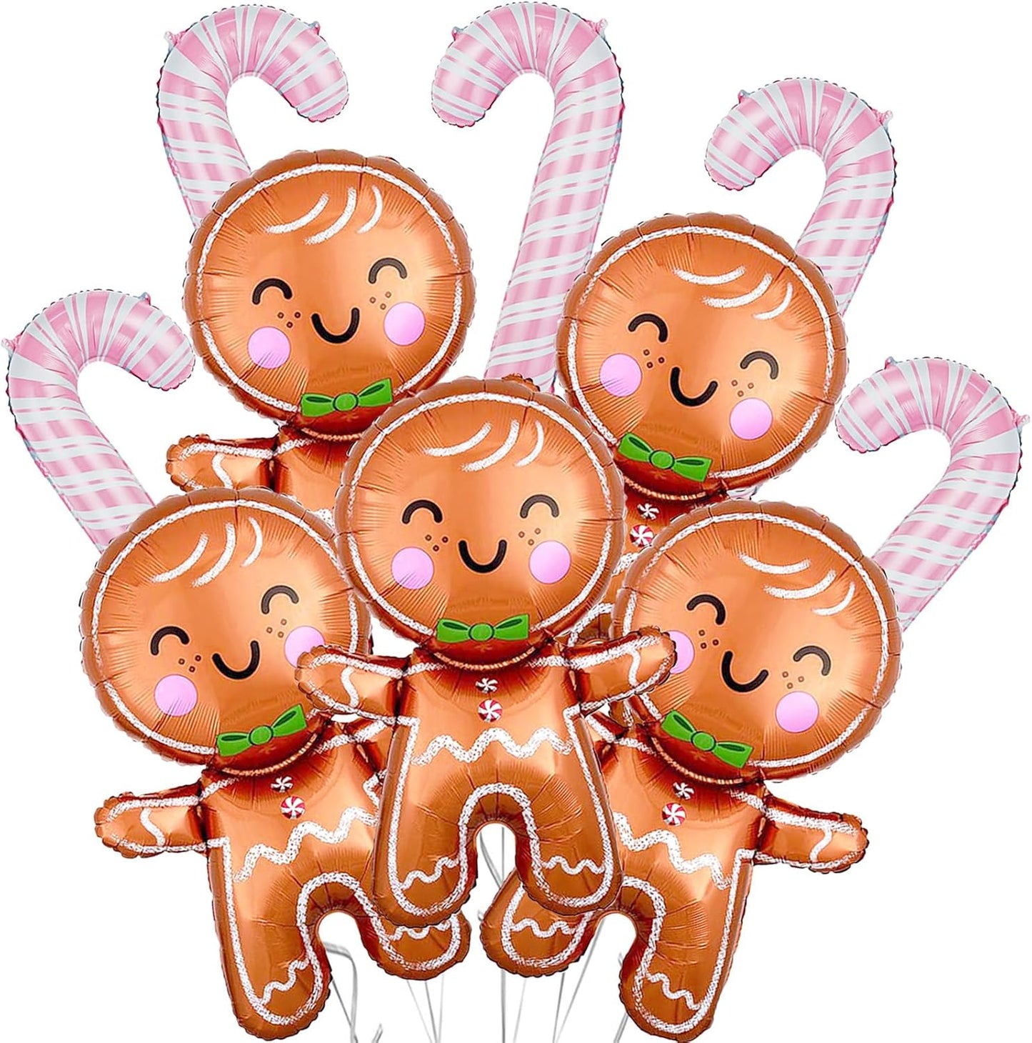 10Pcs Christmas Party Balloons Christmas Gingerbread Man Foil Balloons Pink Candy Cane Balloons for Christmas Holiday Xmas New Year Birthday Party Decorations Supplies